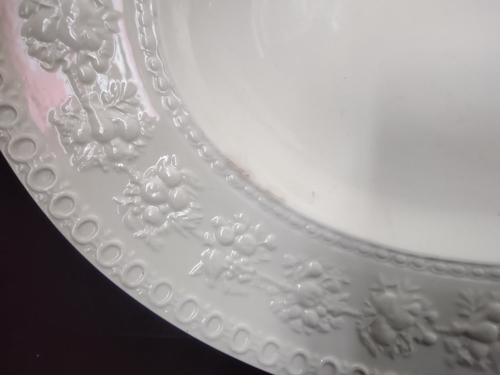 Vintage Wedgwood Wellesley English White Ironstone Oval Serving Platter Embossed [6295]
