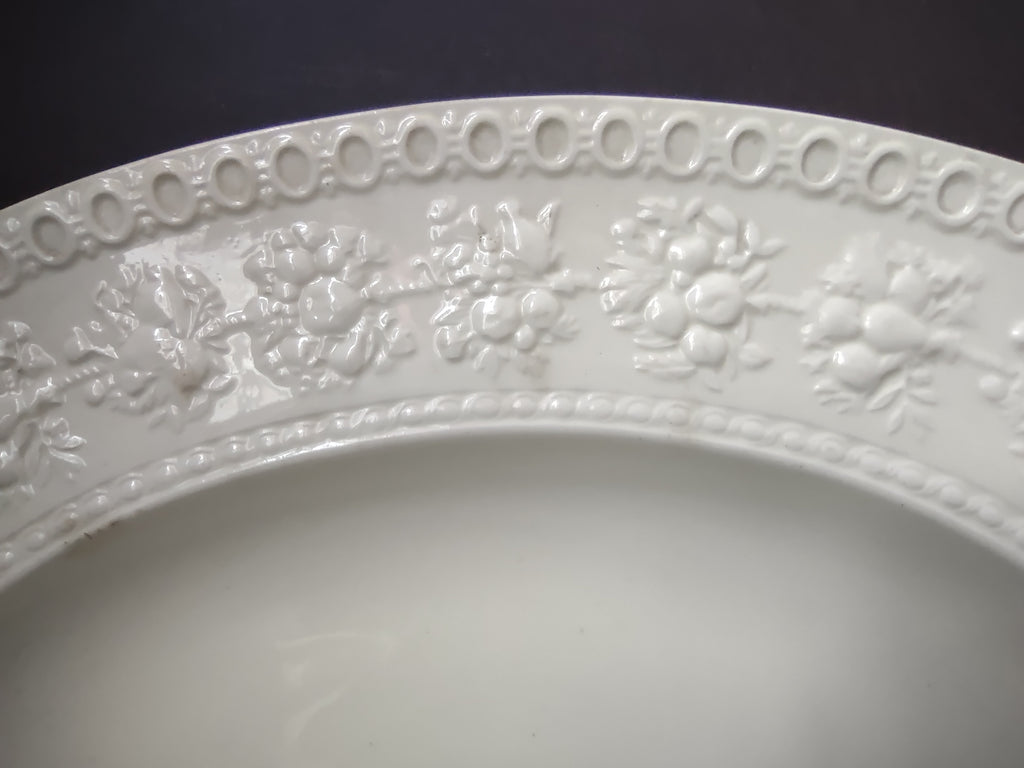 Vintage Wedgwood Wellesley English White Ironstone Oval Serving Platter Embossed [6295]