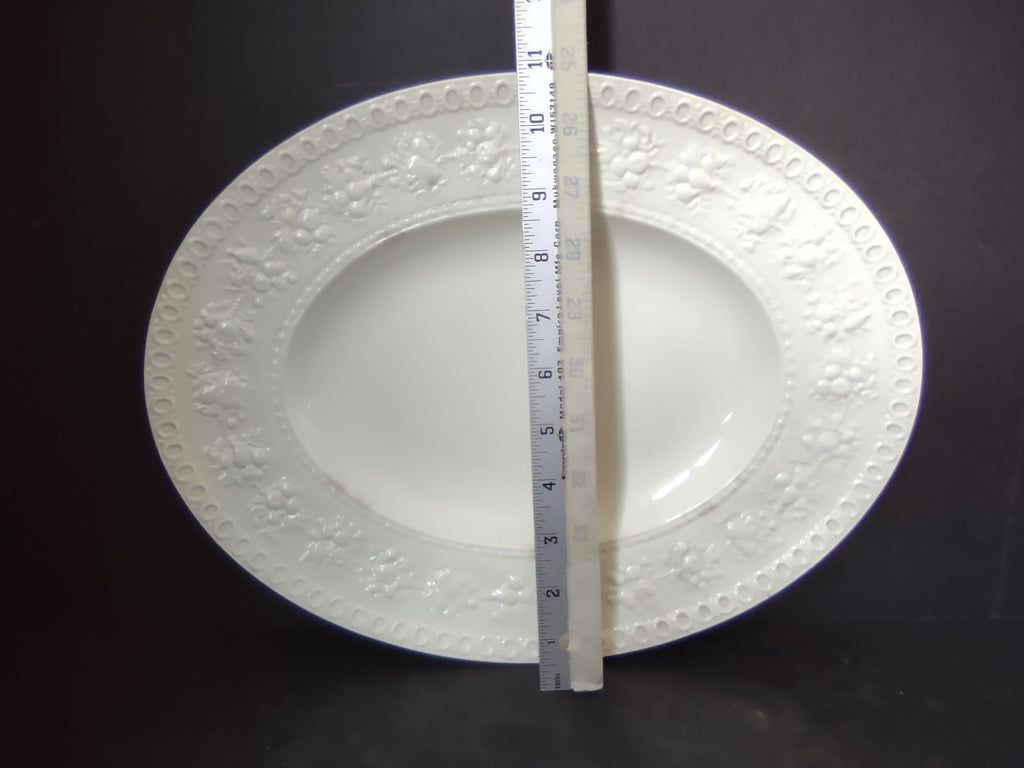Vintage Wedgwood Wellesley English White Ironstone Oval Serving Platter Embossed [6295]
