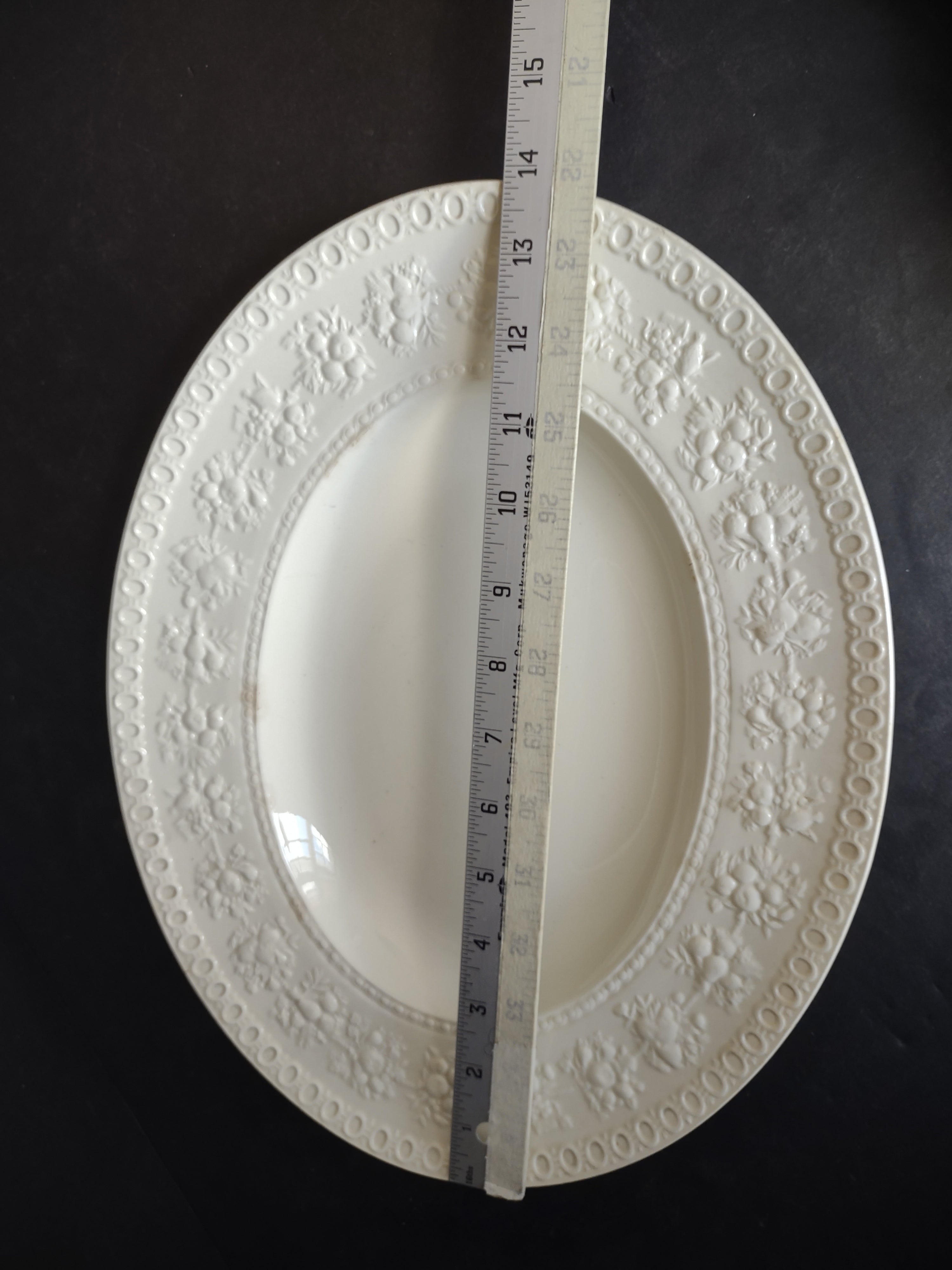 Vintage Wedgwood Wellesley English White Ironstone Oval Serving Platter Embossed [6295]