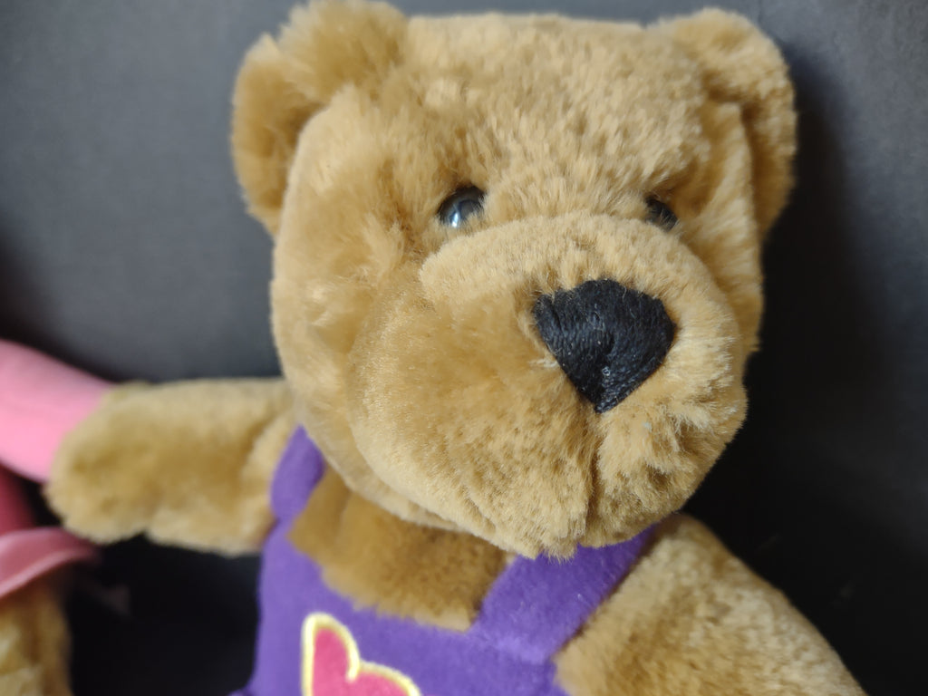 Vintage Hallmark Kissing Teddy Bear Couple Plush Pink Purple Magnetic Nose [6306]