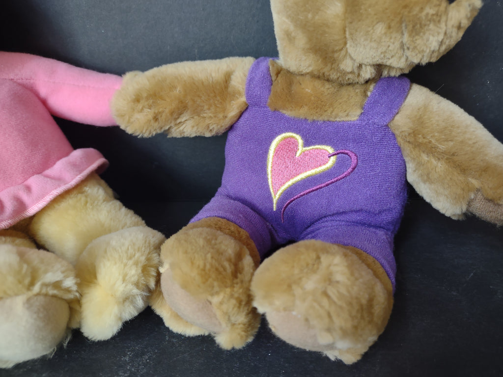 Vintage Hallmark Kissing Teddy Bear Couple Plush Pink Purple Magnetic Nose [6306]
