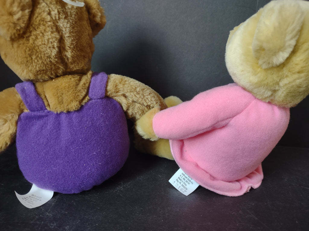 Vintage Hallmark Kissing Teddy Bear Couple Plush Pink Purple Magnetic Nose [6306]
