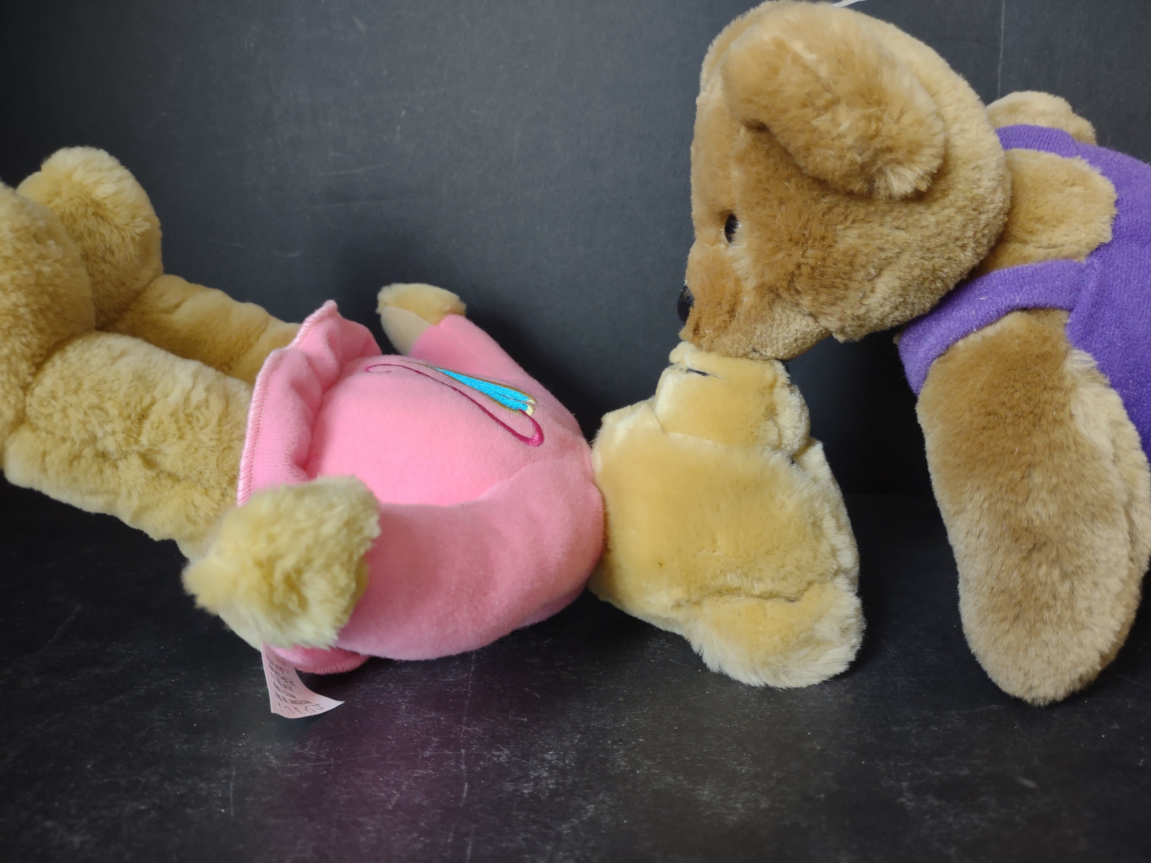 Vintage Hallmark Kissing Teddy Bear Couple Plush Pink Purple Magnetic Nose [6306]