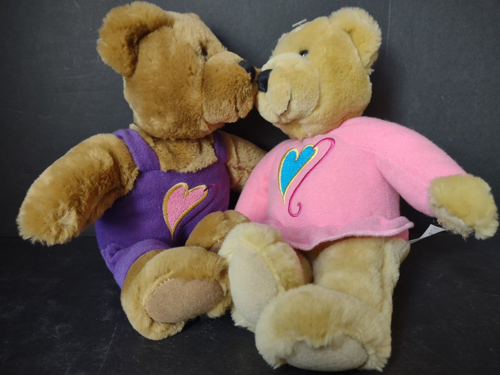 Vintage Hallmark Kissing Teddy Bear Couple Plush Pink Purple Magnetic Nose [6306]