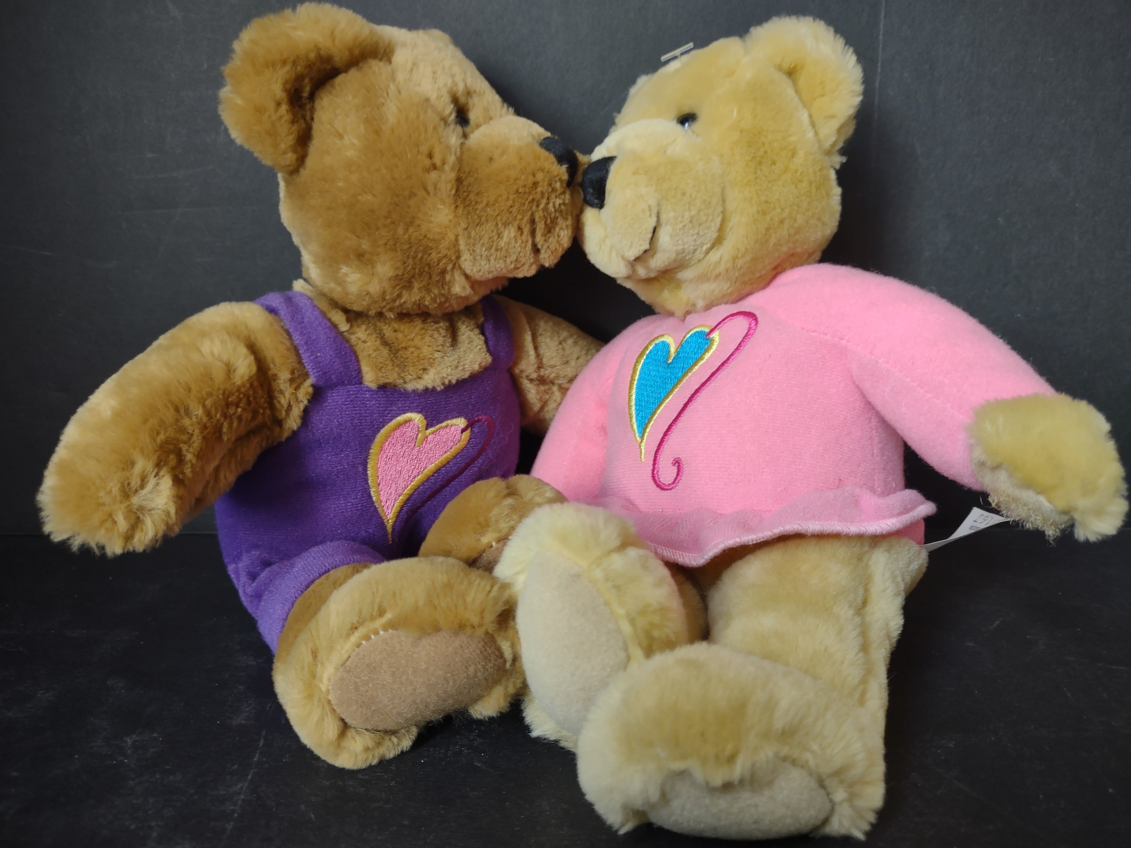 Vintage Hallmark Kissing Teddy Bear Couple Plush Pink Purple Magnetic Nose [6306]