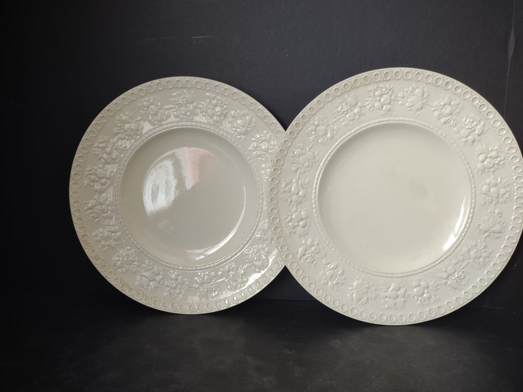 Vintage Wedgwood Wellesley Cream Embossed Lunch Plate Pair England [6307]