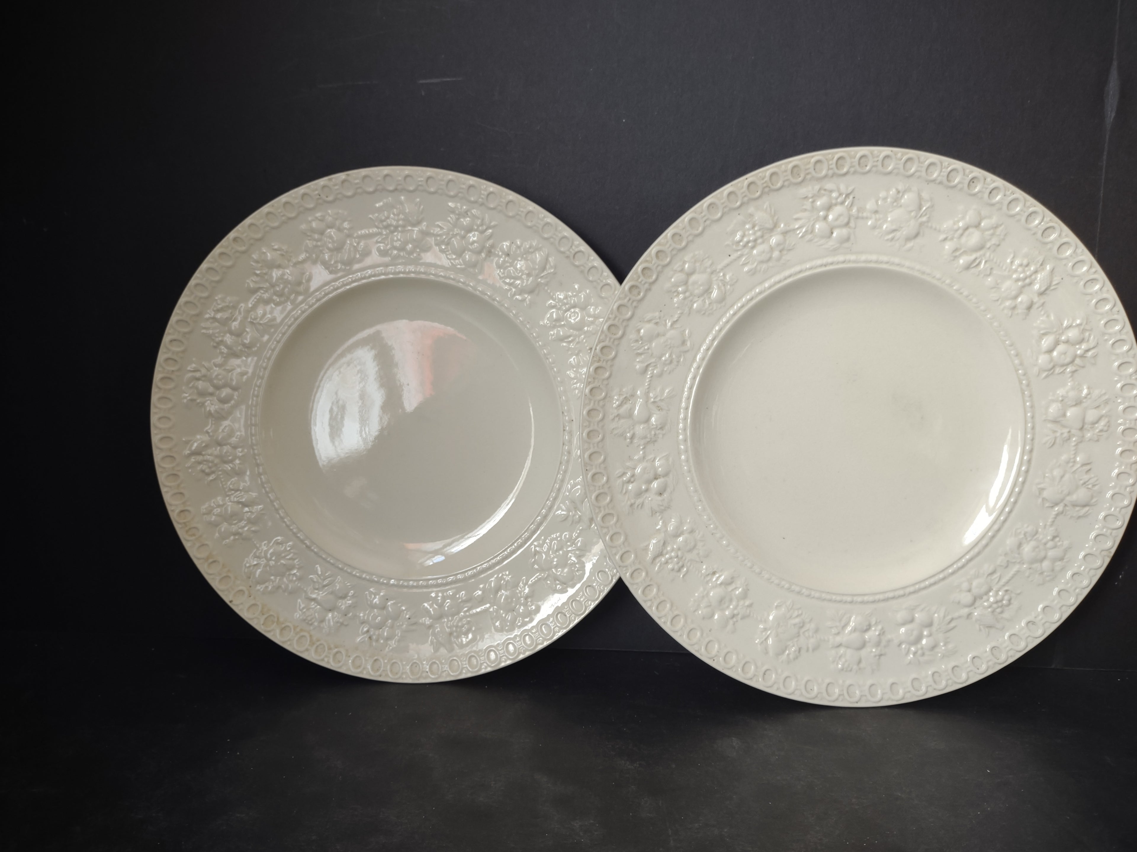 Vintage Wedgwood Wellesley Cream Embossed Lunch Plate Pair England [6307]