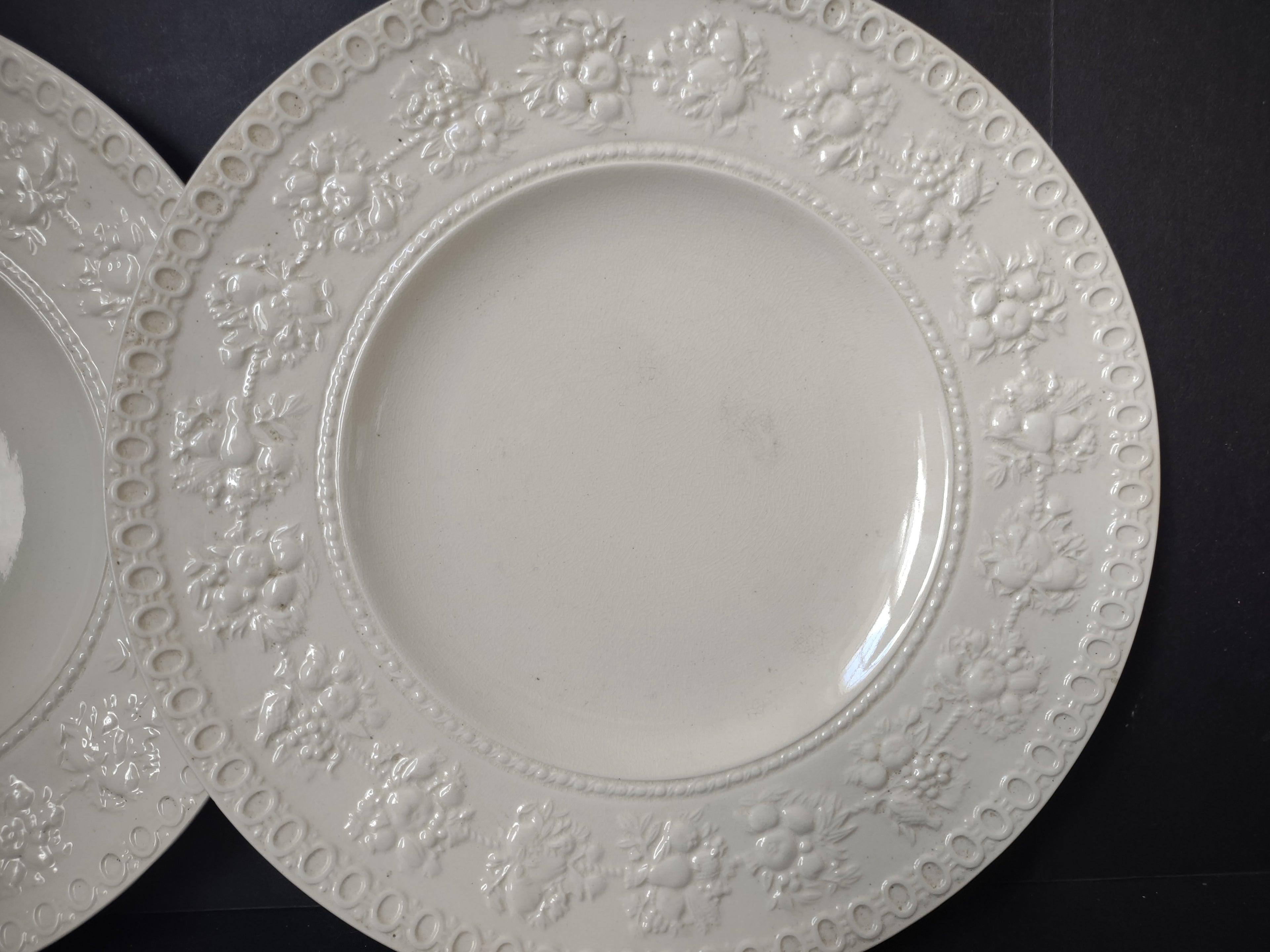 Vintage Wedgwood Wellesley Cream Embossed Lunch Plate Pair England [6307]