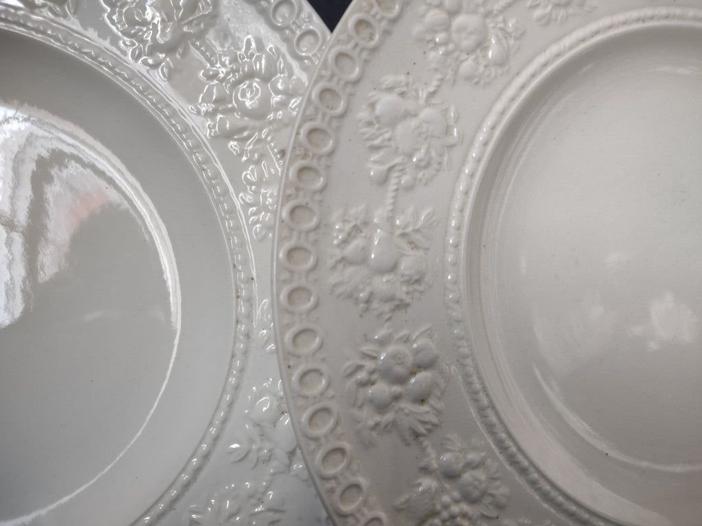 Vintage Wedgwood Wellesley Cream Embossed Lunch Plate Pair England [6307]