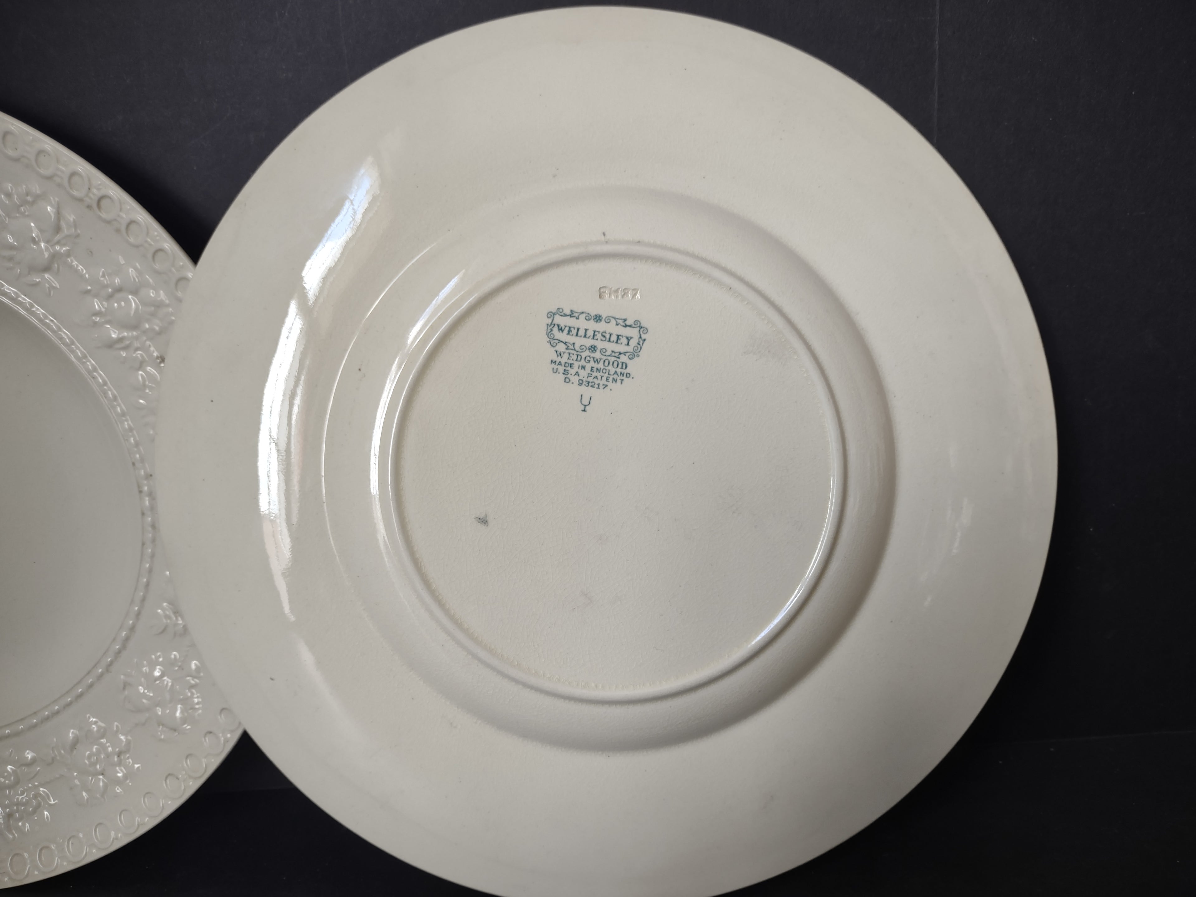 Vintage Wedgwood Wellesley Cream Embossed Lunch Plate Pair England [6307]