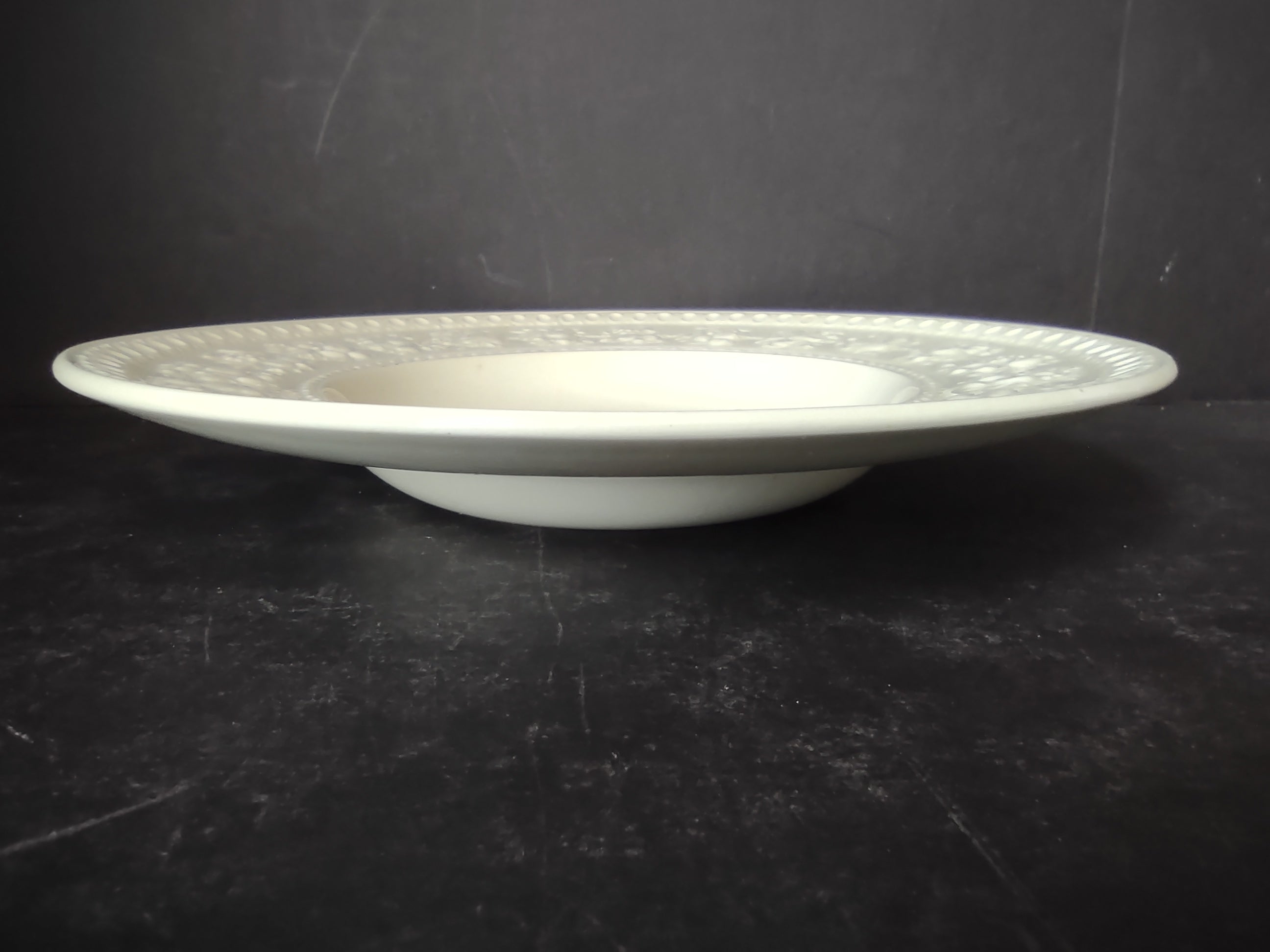 Vintage Wedgwood Wellesley Cream Embossed Rimmed Soup Bowl England [6309]