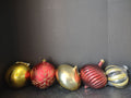 Vintage Plastic Christmas Ornaments Red Gold Set of 5 Holiday [4834]
