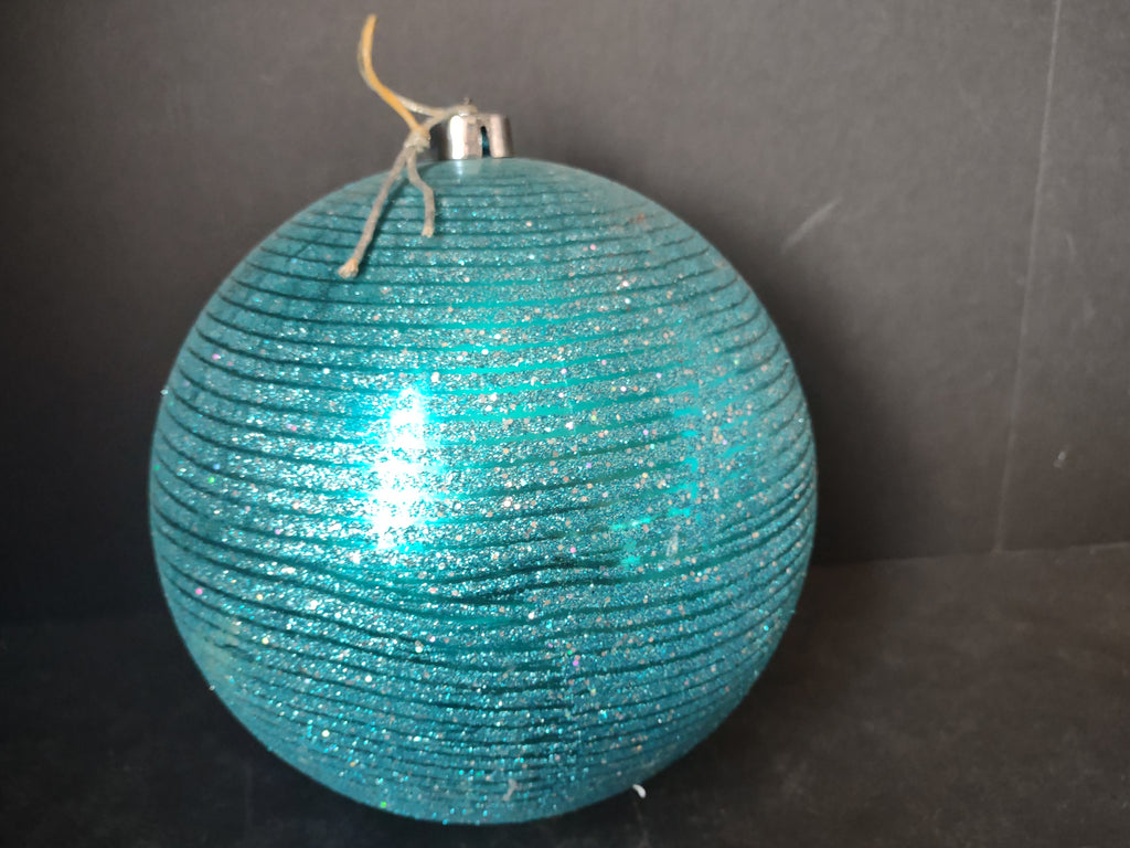 Vintage Plastic Christmas Ornament Teal Glitter Ball Large 7 Inch [4835]