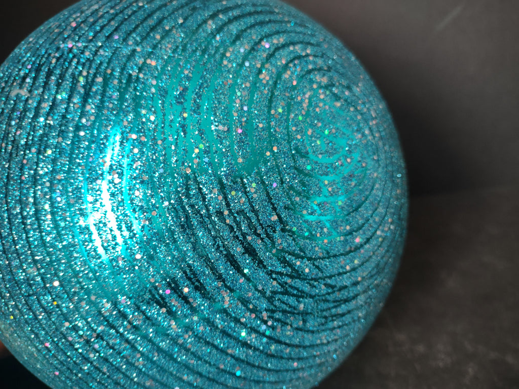 Vintage Plastic Christmas Ornament Teal Glitter Ball Large 7 Inch [4835]