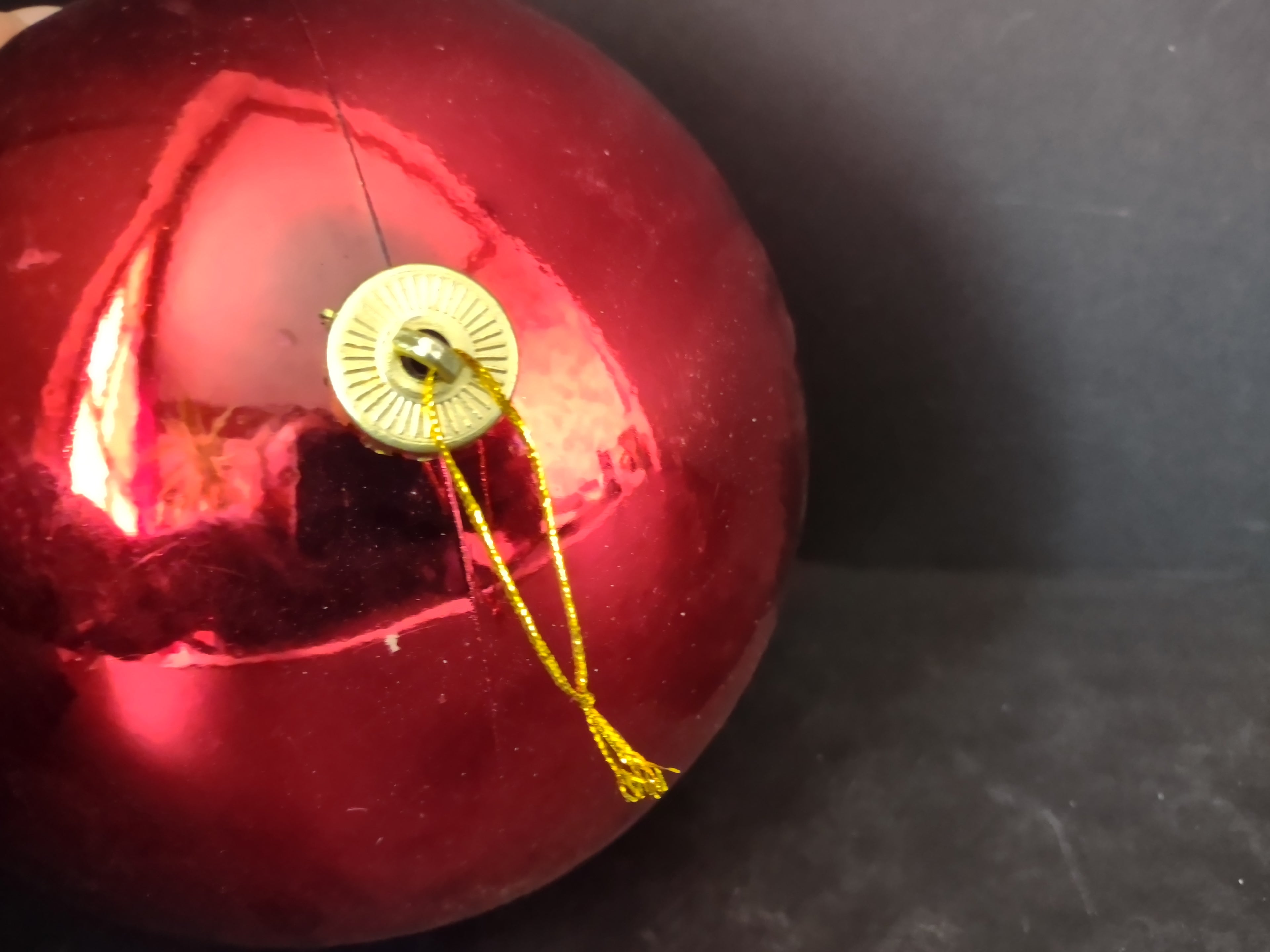 Vintage Plastic Christmas Ornament Deep Red Shiny Ball Large 7 Inch [4837]