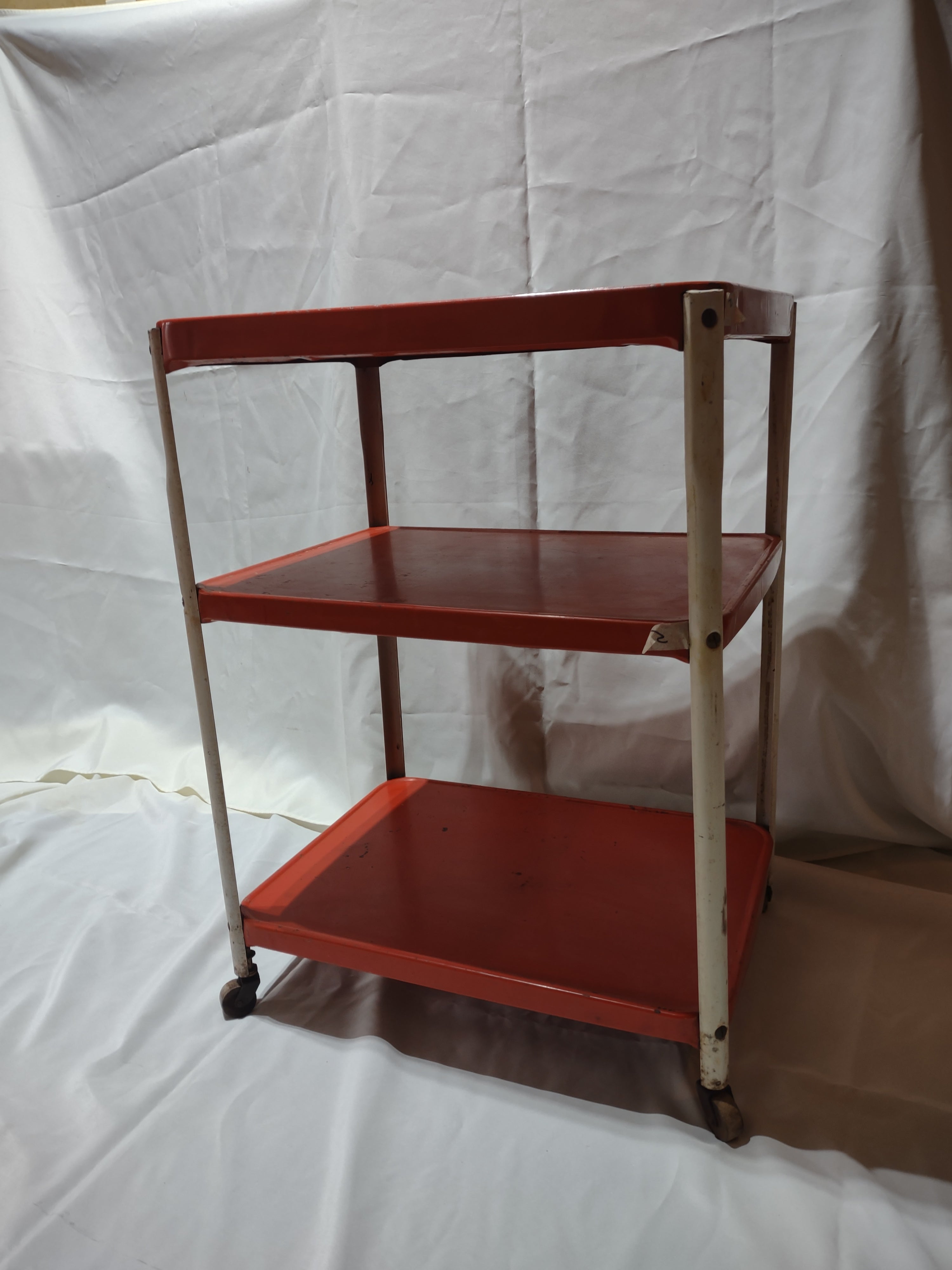 Vintage MCM Kitchen Utility Bar Cart 3-Tier Red [6296]