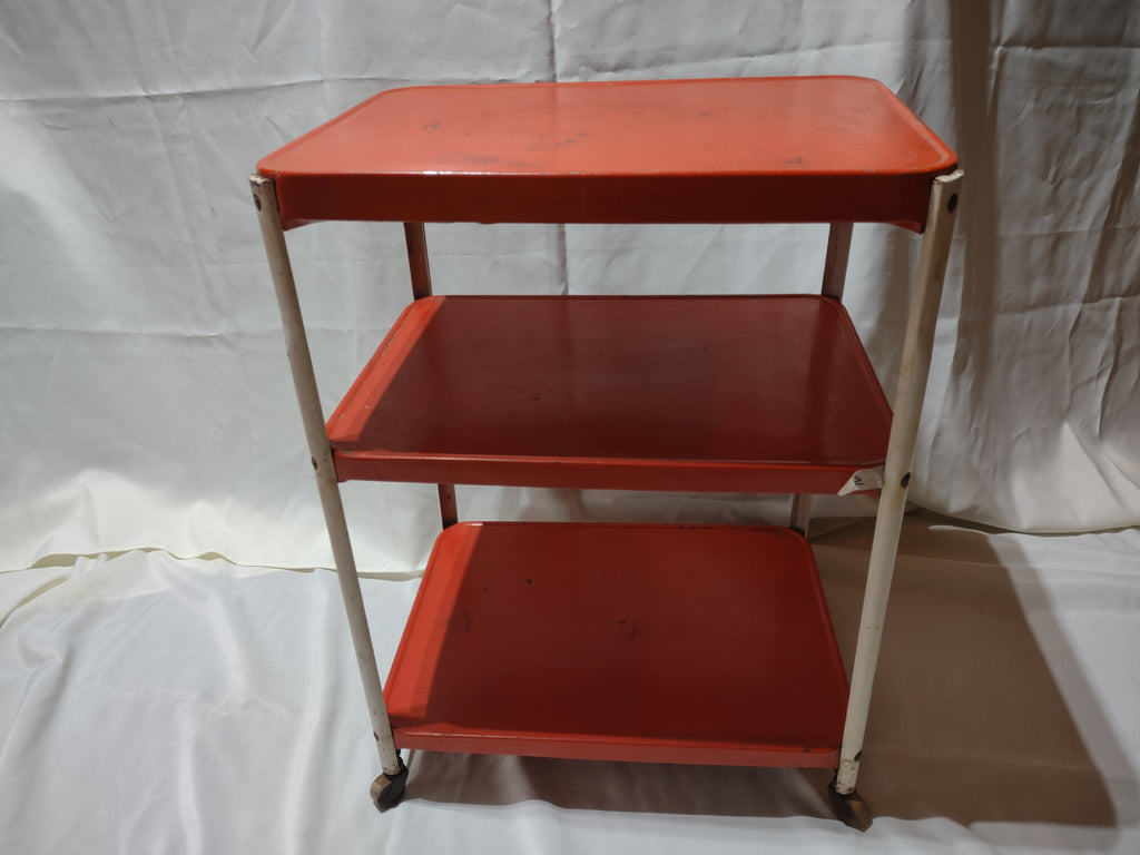 Vintage MCM Kitchen Utility Bar Cart 3-Tier Red [6296]