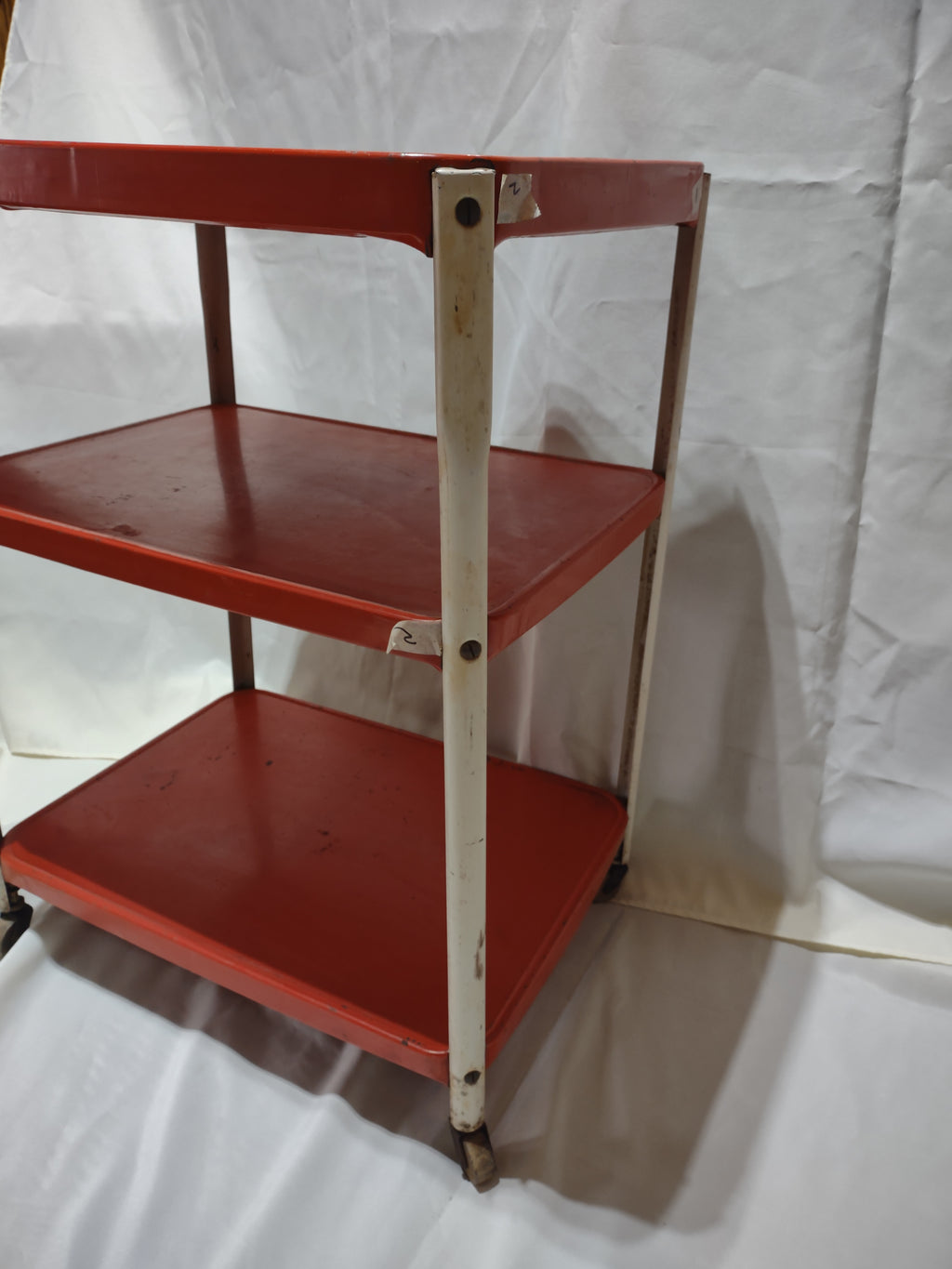 Vintage MCM Kitchen Utility Bar Cart 3-Tier Red [6296]
