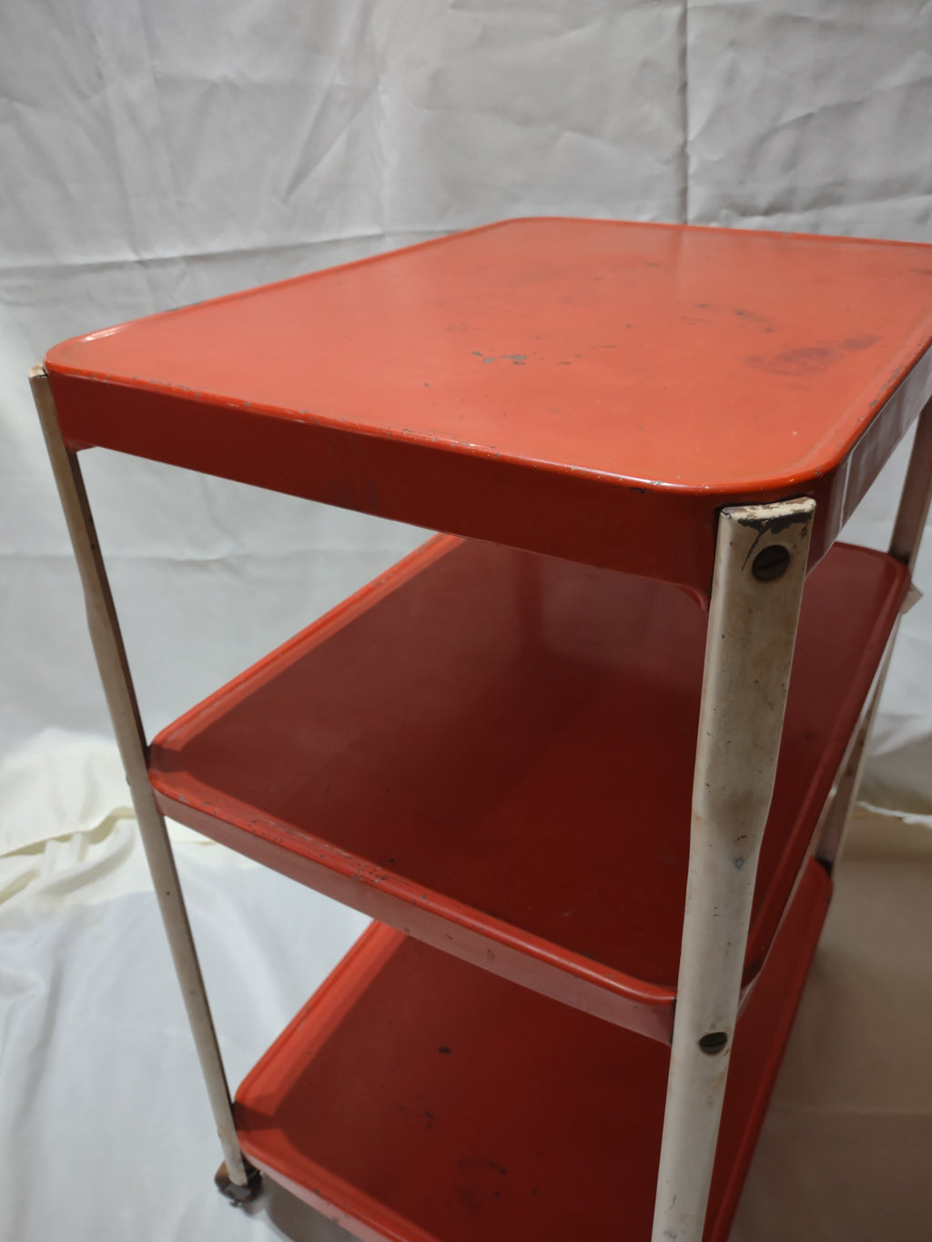 Vintage MCM Kitchen Utility Bar Cart 3-Tier Red [6296]