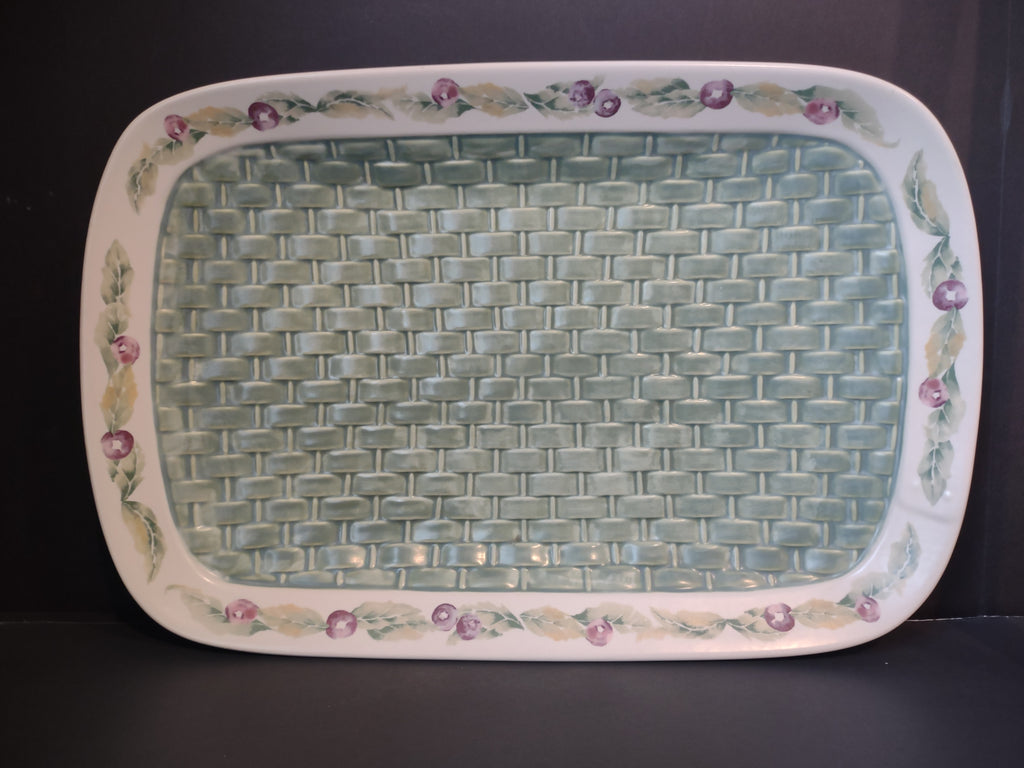 Vintage Pfaltzgraff Serving Platter Basketweave Floral Berry 16" [6336]