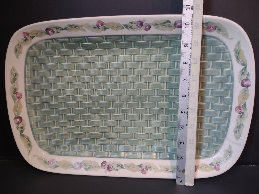 Vintage Pfaltzgraff Serving Platter Basketweave Floral Berry 16" [6336]