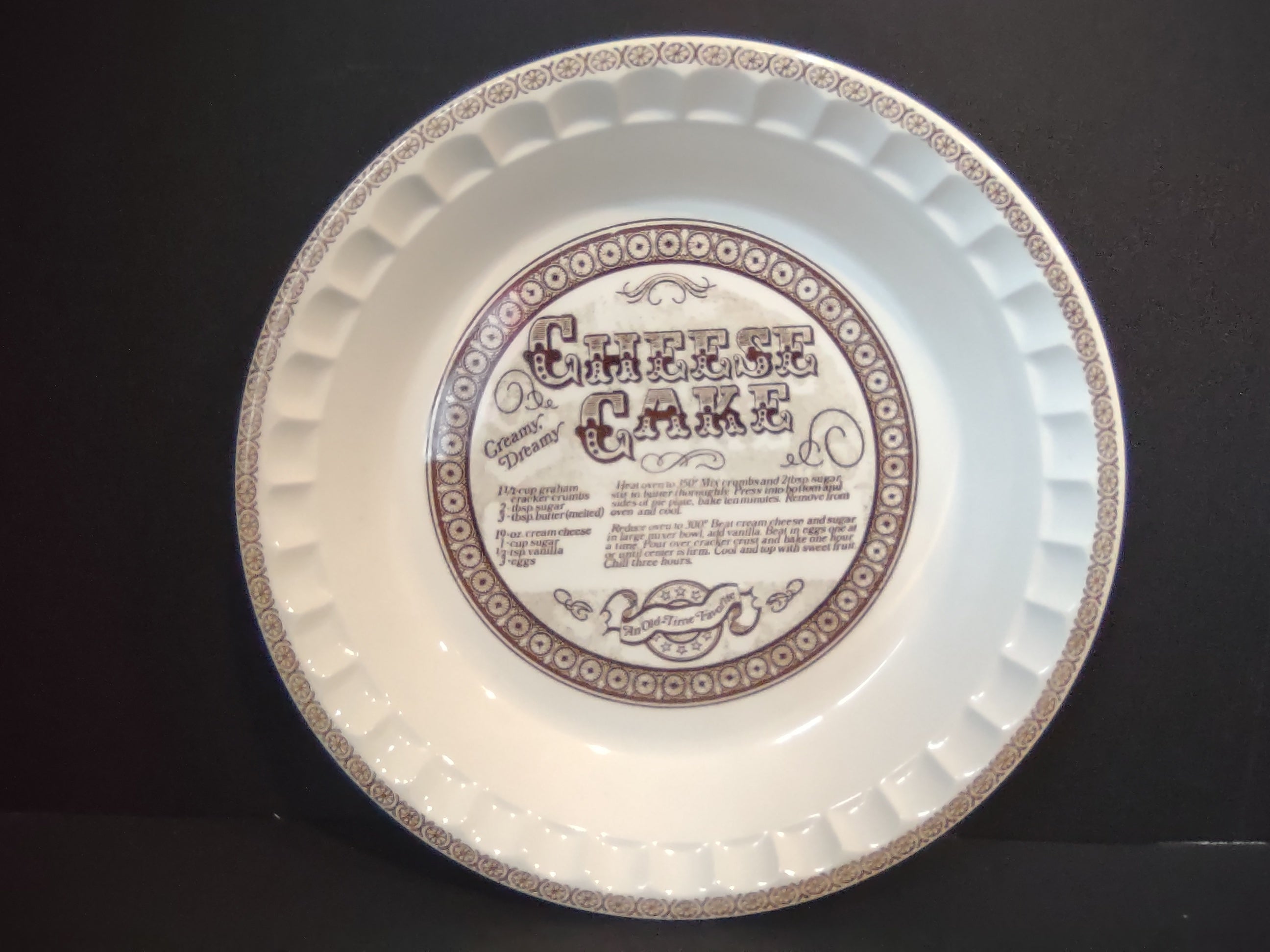 Vintage Royal China Jeannette Cheesecake Recipe Pie Plate 10" [6337]