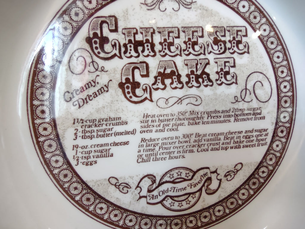 Vintage Royal China Jeannette Cheesecake Recipe Pie Plate 10" [6337]