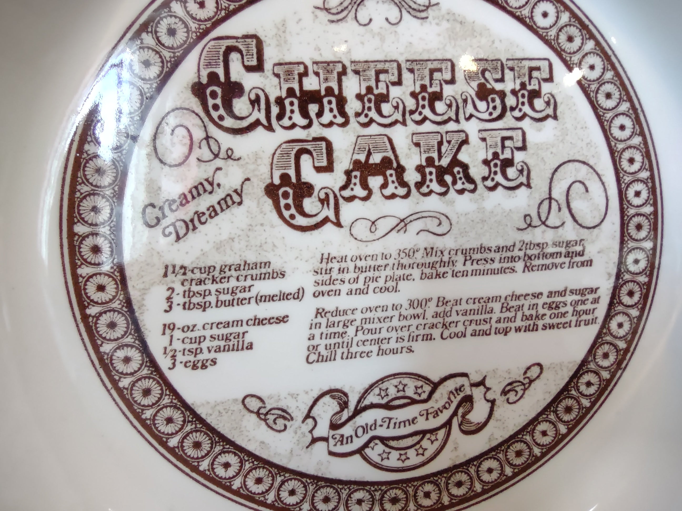 Vintage Royal China Jeannette Cheesecake Recipe Pie Plate 10" [6337]