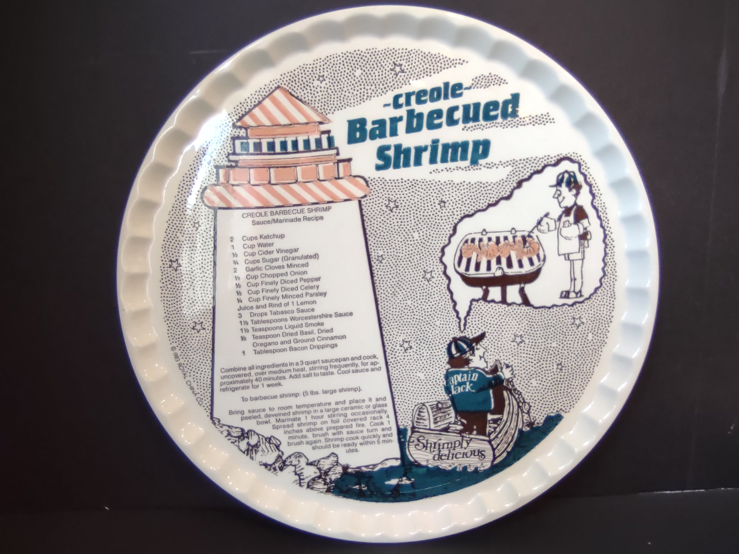 Vintage Royal China Co Creole Barbecued Shrimp Recipe Plate [6338]