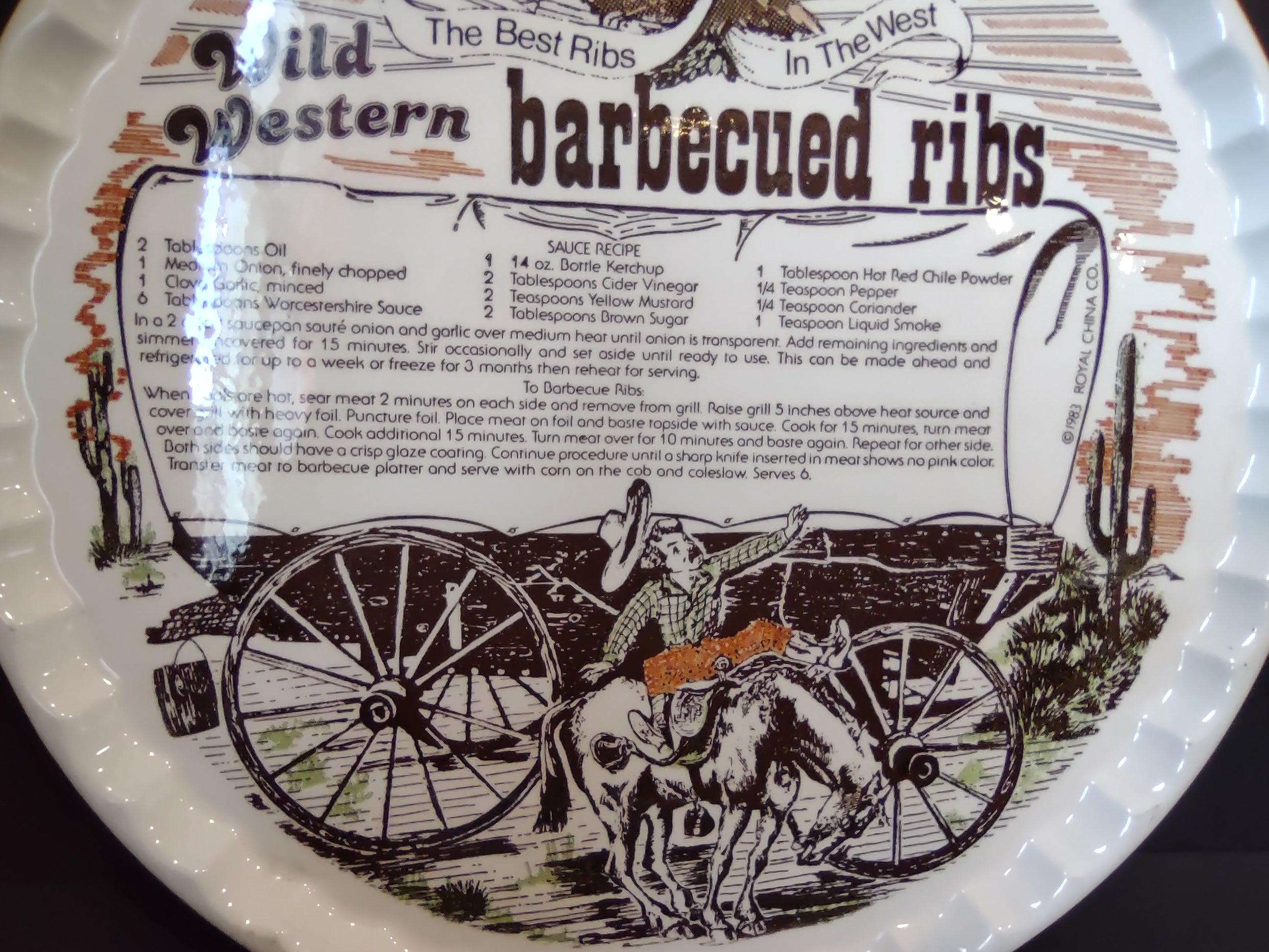 Vintage Royal China Wild Western Barbecued Ribs Recipe Plate 10" 1983 [6339]