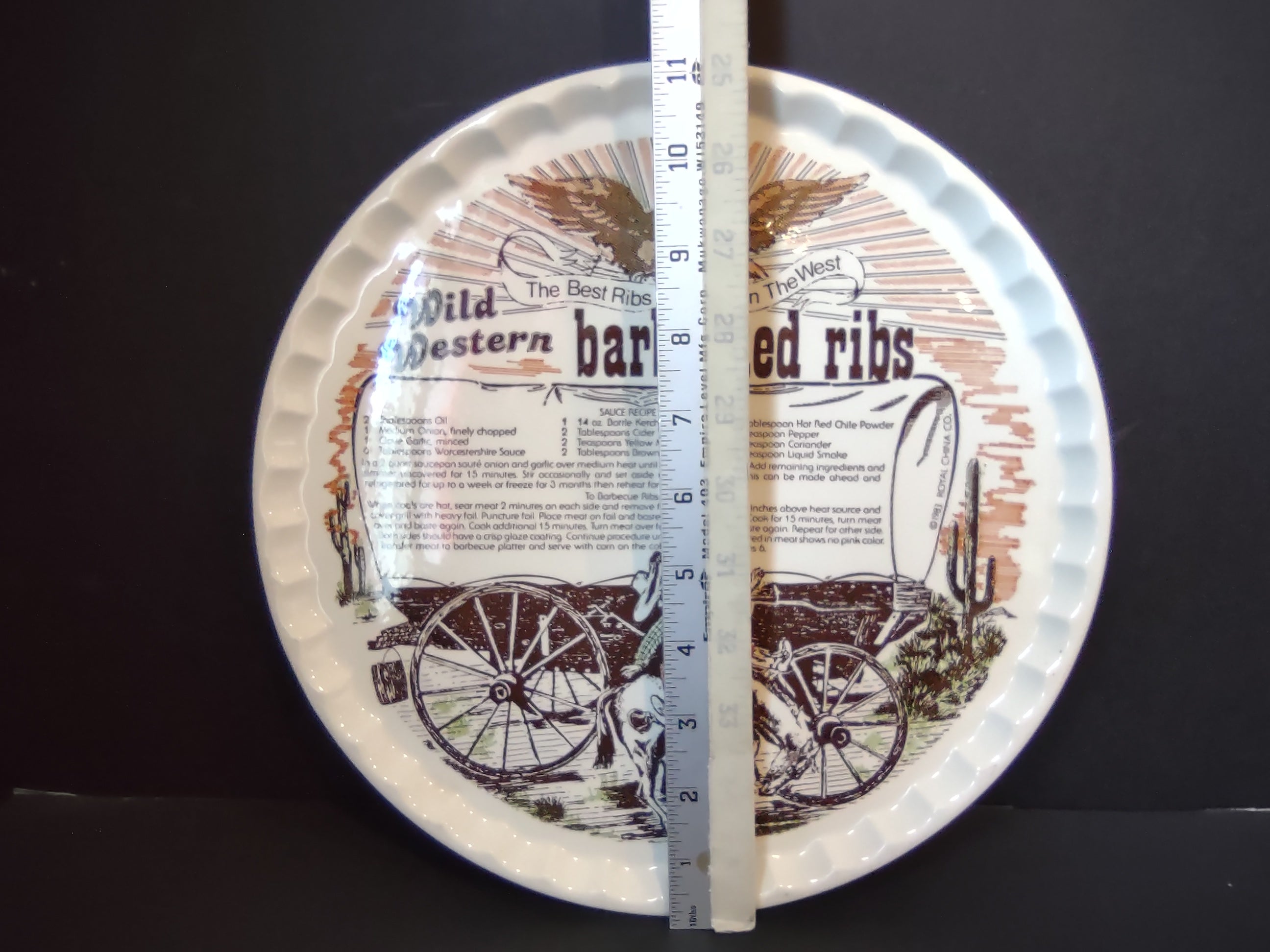 Vintage Royal China Wild Western Barbecued Ribs Recipe Plate 10" 1983 [6339]