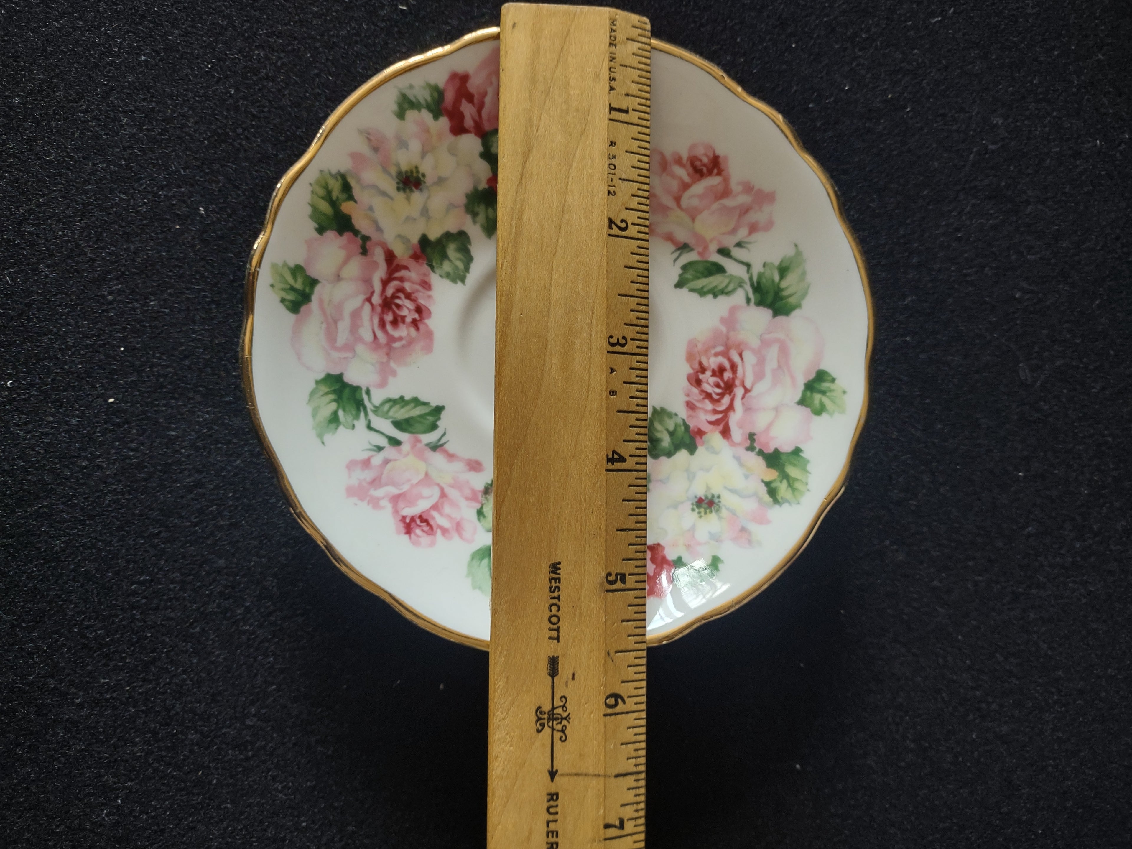 Vintage Staffordshire Trinity Rose Cup Saucer Bone China England Pair [6299]