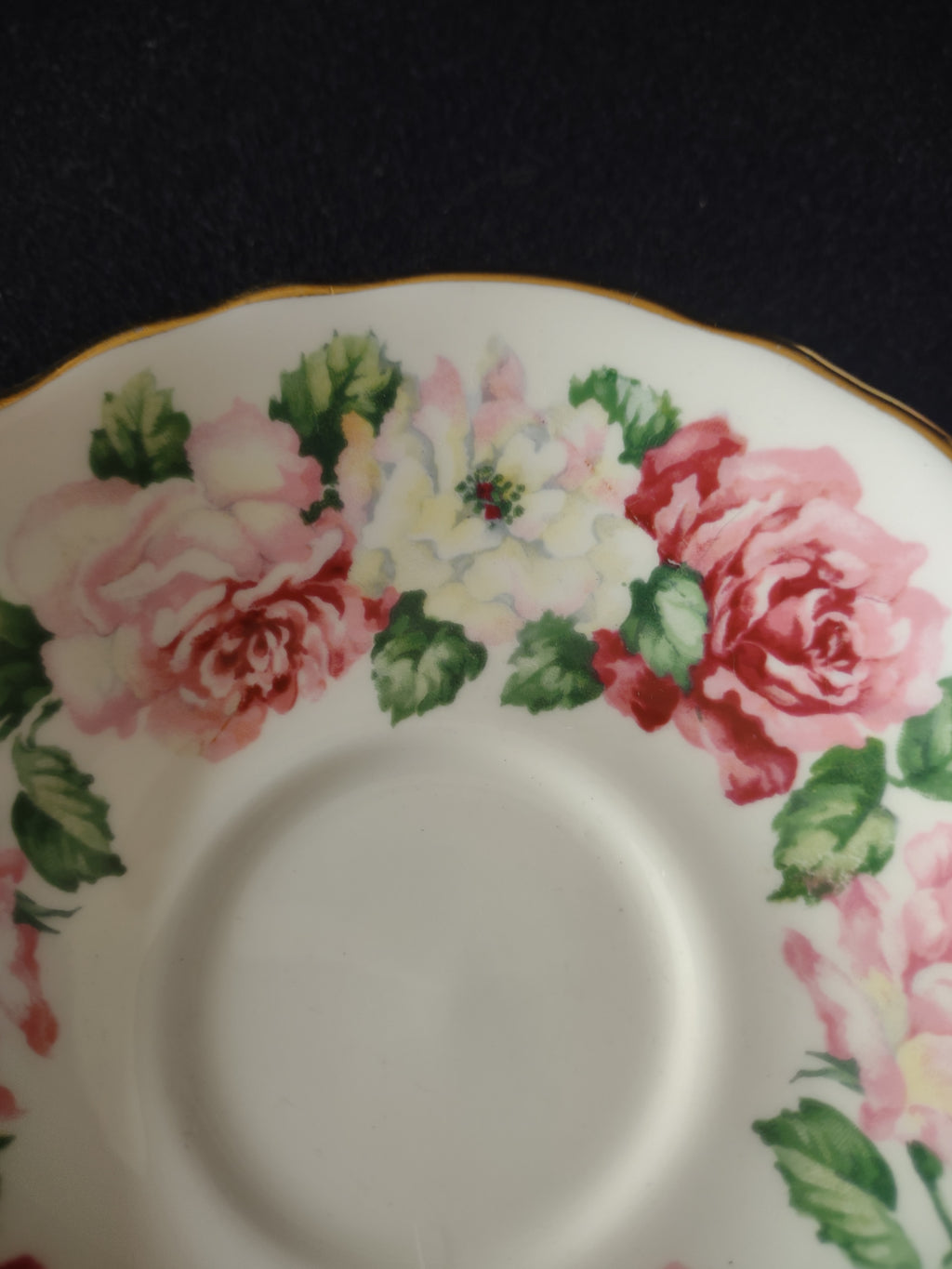 Vintage Staffordshire Trinity Rose Cup Saucer Bone China England Pair [6299]