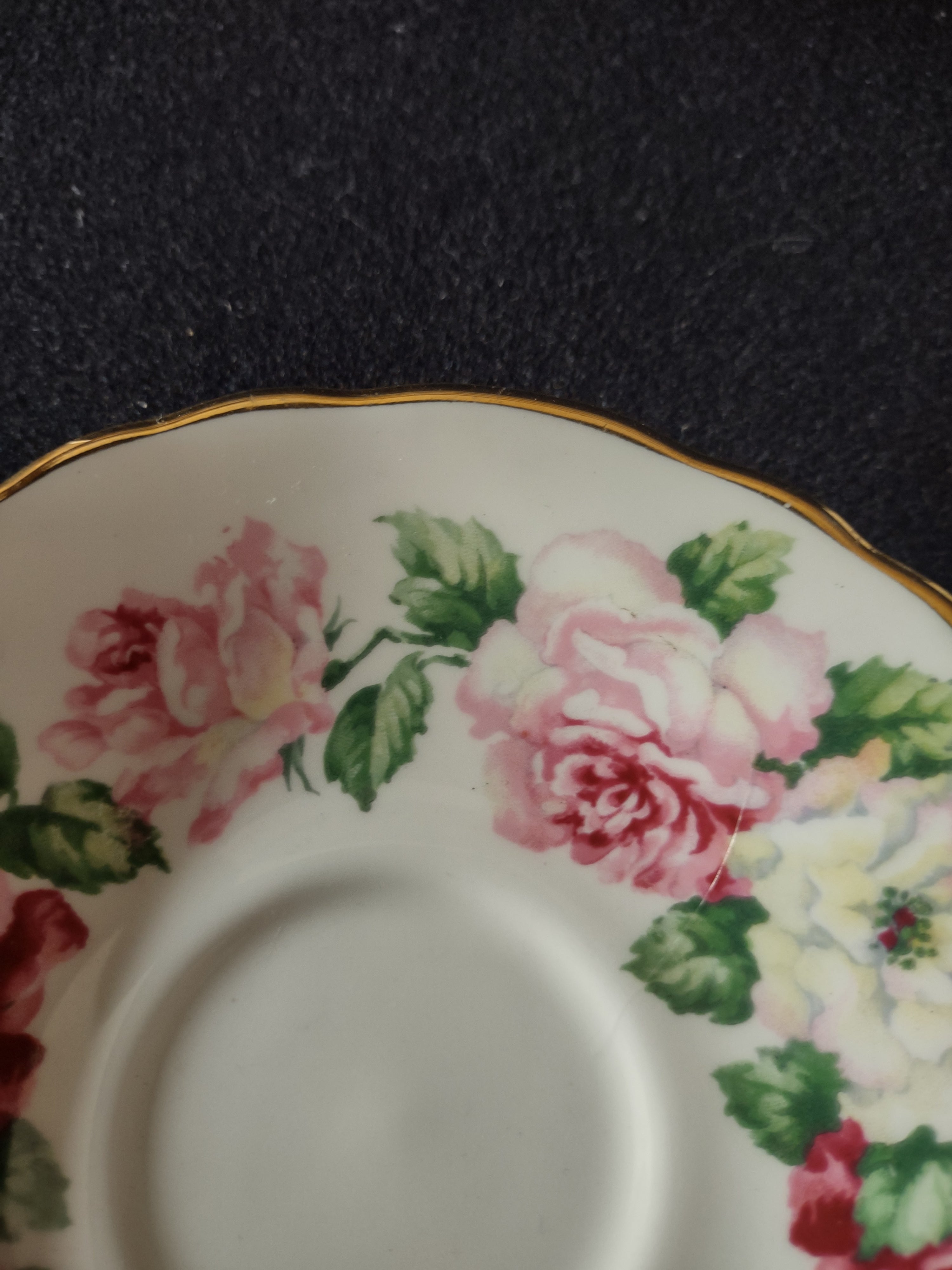 Vintage Staffordshire Trinity Rose Cup Saucer Bone China England Pair [6299]