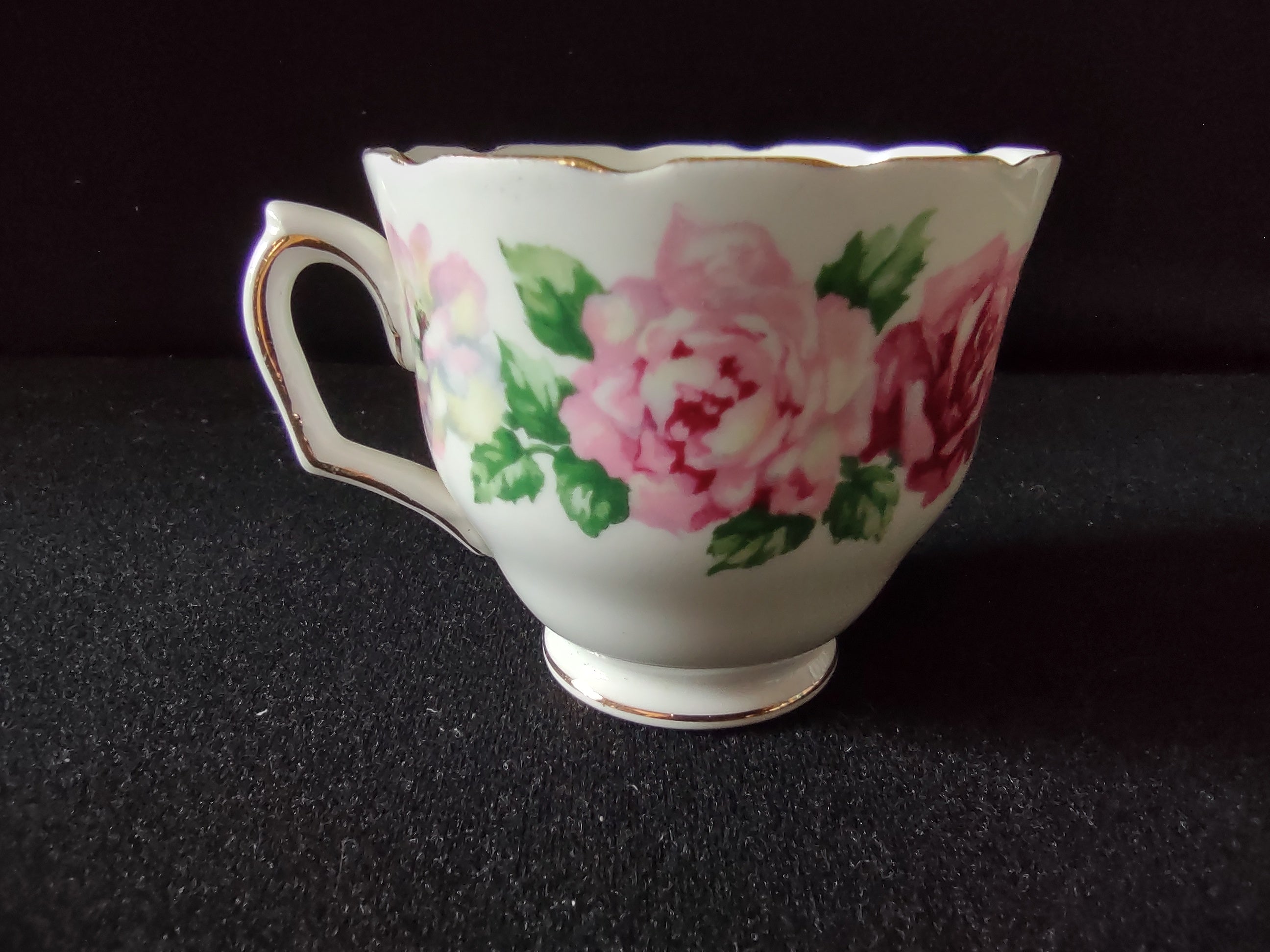 Vintage Staffordshire Trinity Rose Cup Saucer Bone China England Pair [6299]