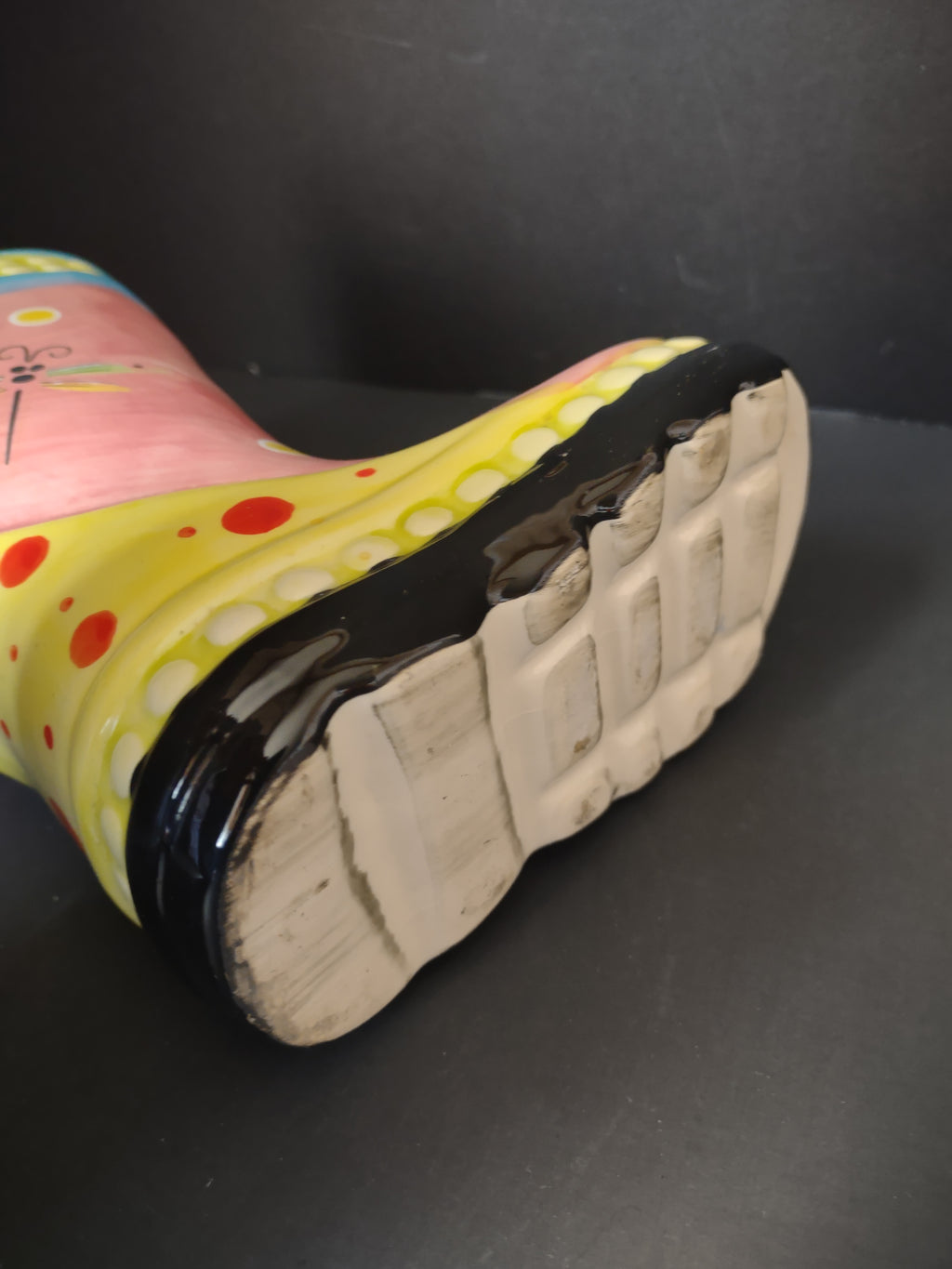 Vintage Pink Yellow Ceramic Rain Boot Vase Planter Dragonfly [6351]