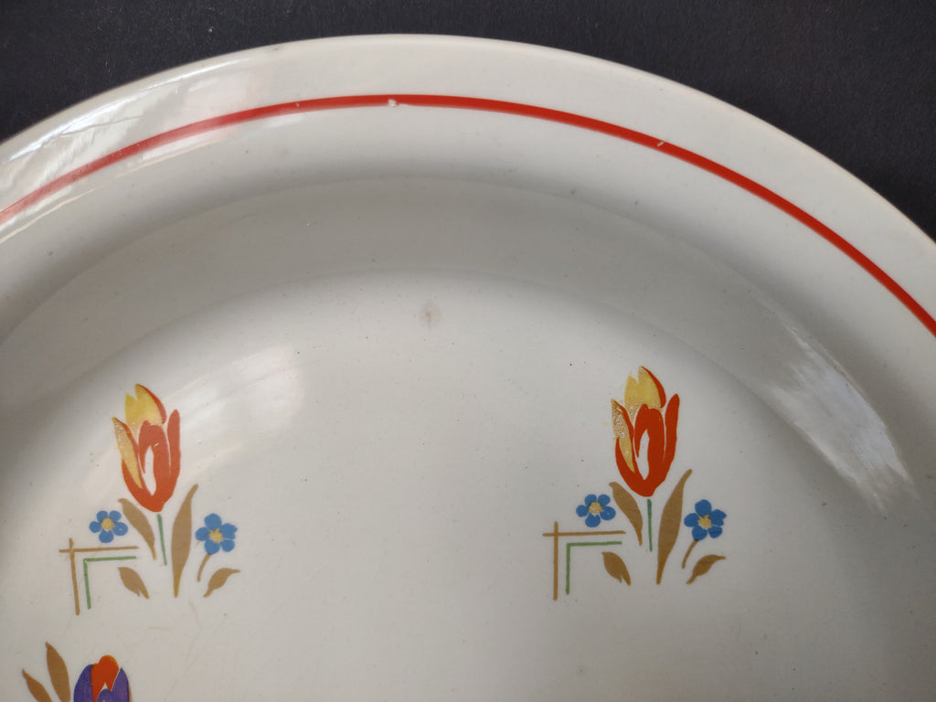 Vintage Taylor Smith Taylor Tulip Pattern Dinner Plate 9" Red Rim USA [6353]