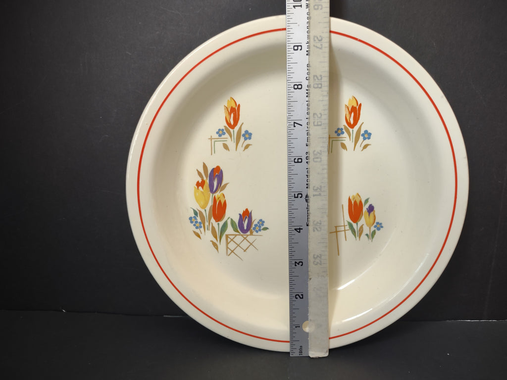 Vintage Taylor Smith Taylor Tulip Pattern Dinner Plate 9" Red Rim USA [6353]