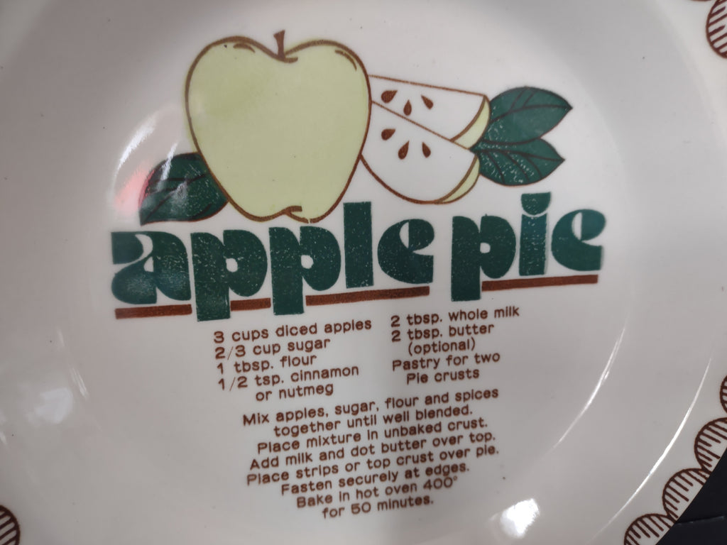 Vintage Apple Pie Recipe Pottery Plate Green Brown Transfer Japan [6356]