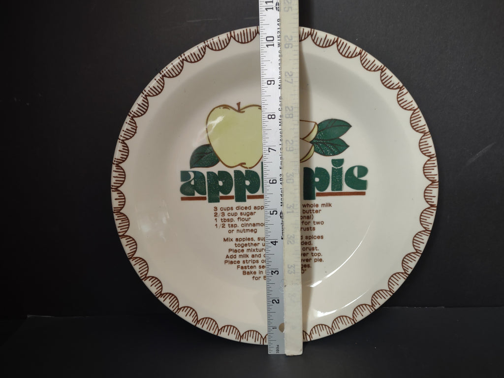 Vintage Apple Pie Recipe Pottery Plate Green Brown Transfer Japan [6356]