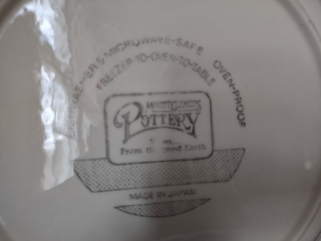Vintage Apple Pie Recipe Pottery Plate Green Brown Transfer Japan [6356]