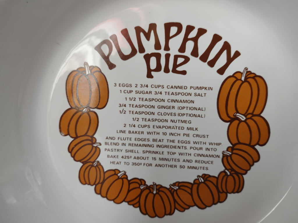Vintage Pfaltzgraff Pumpkin Pie Recipe Plate Orange Brown Transfer USA [6357]
