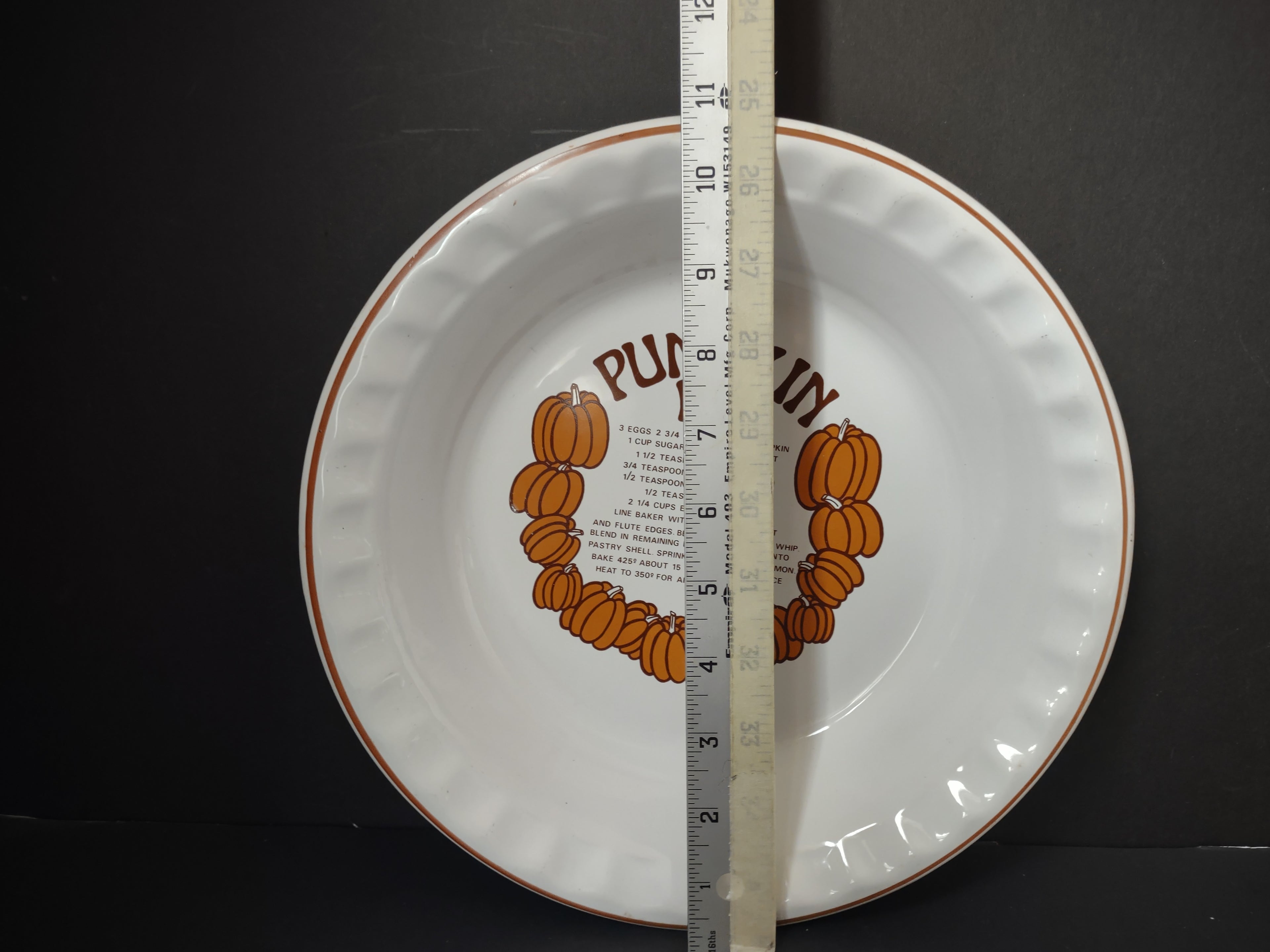 Vintage Pfaltzgraff Pumpkin Pie Recipe Plate Orange Brown Transfer USA [6357]