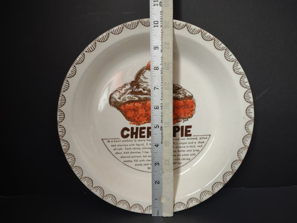 Vintage Cherry Pie Recipe Plate Orange Brown Transfer Scallop Rim USA [6358]