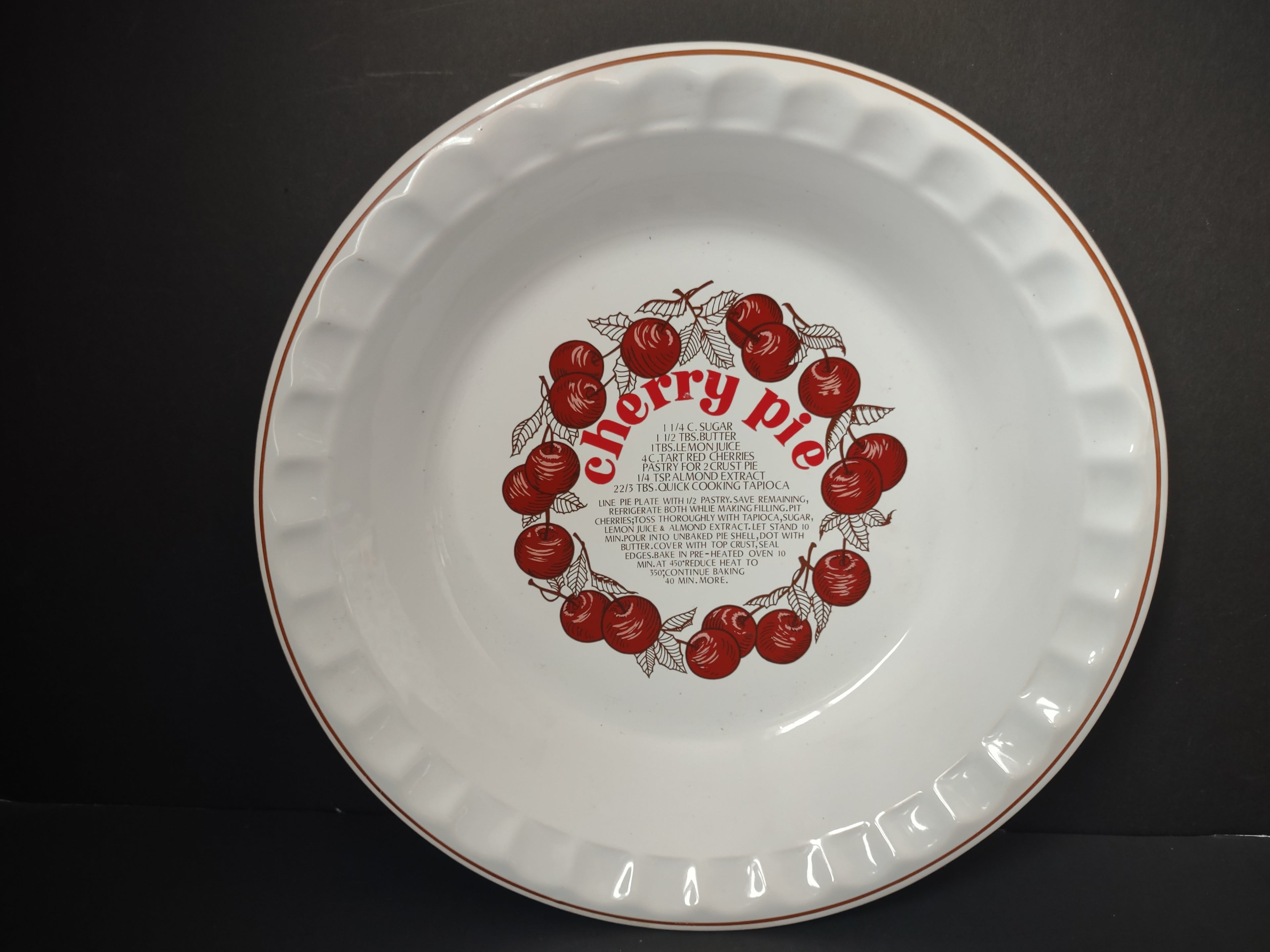 Vintage Reading China Glass Cherry Pie Recipe Plate 10.5" Portugal [6359]