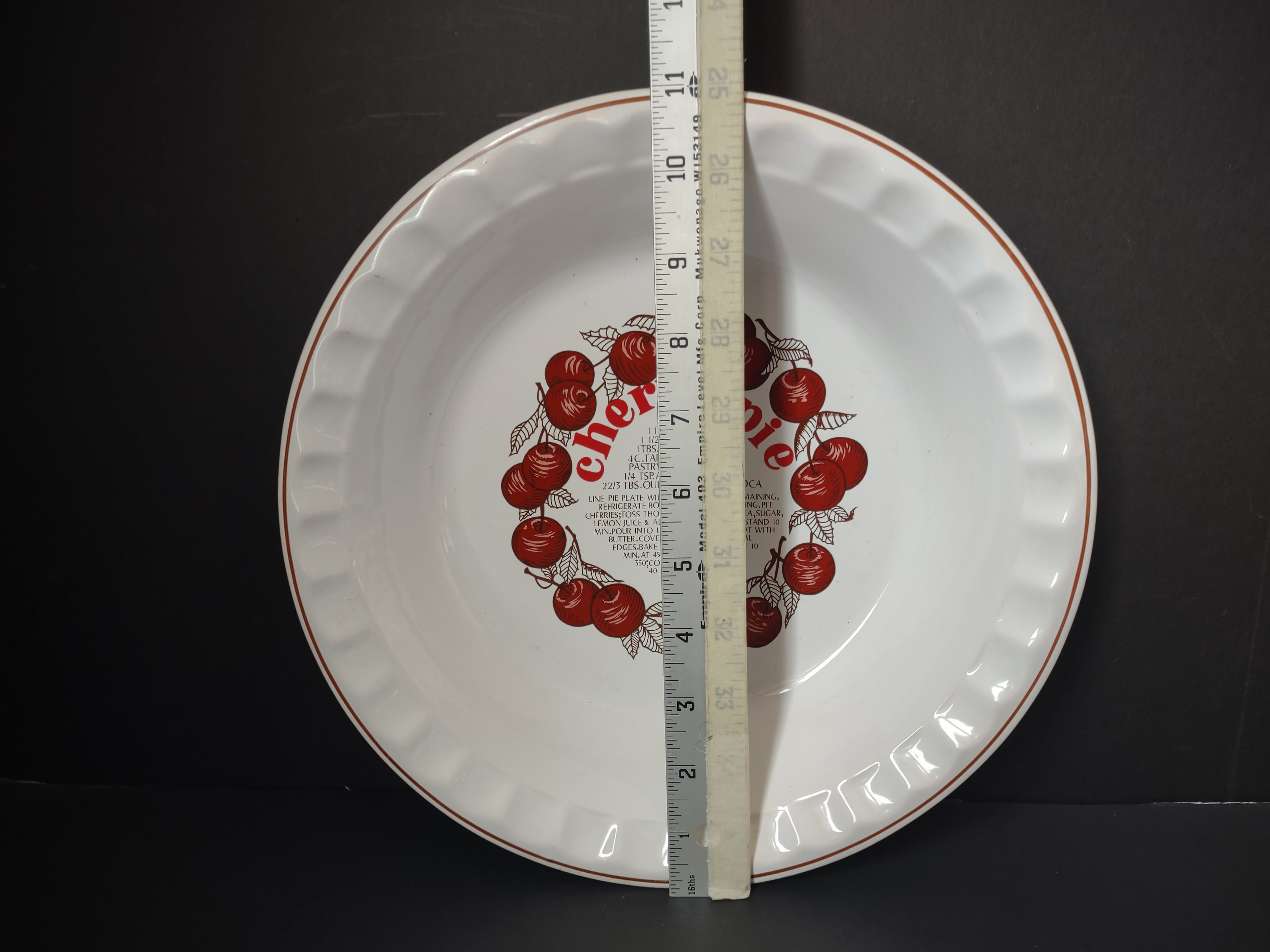 Vintage Reading China Glass Cherry Pie Recipe Plate 10.5" Portugal [6359]