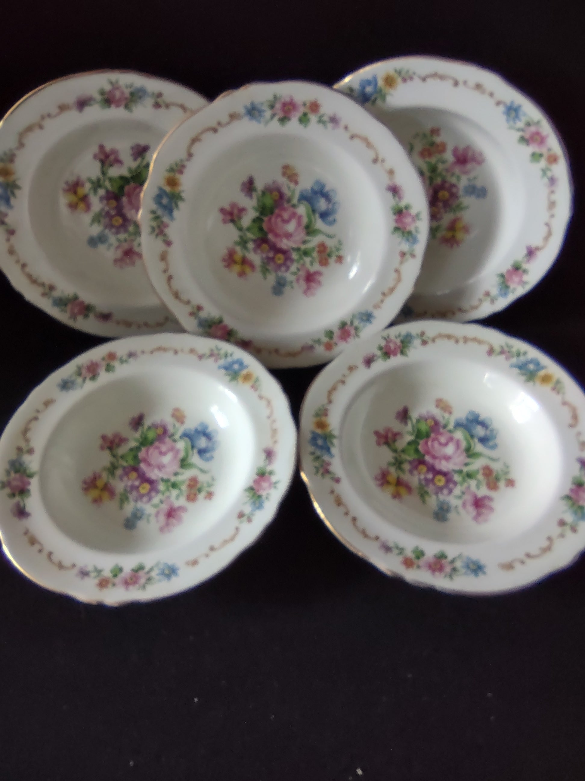 Vintage Staffordshire Soup Bowl Floral Bouquet Bone China England X 5 [6303]