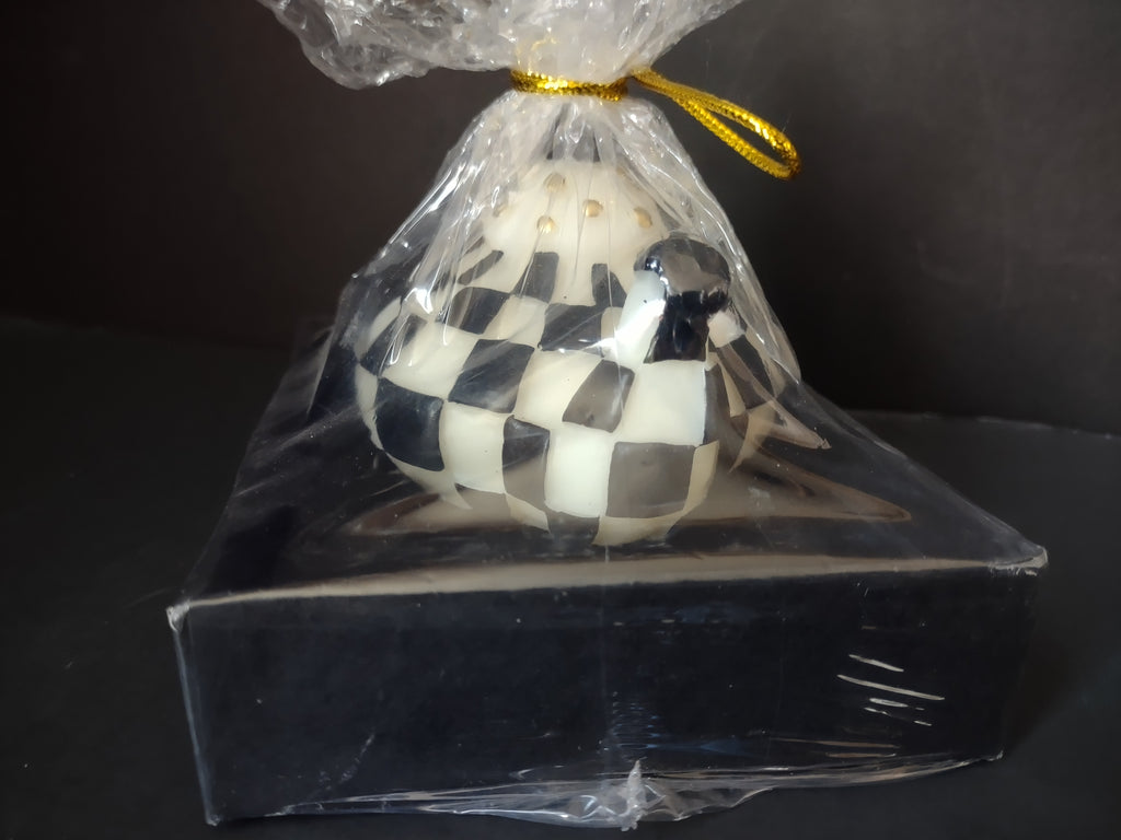 Vintage MacKenzie-Childs Courtly Check Teapot Candle Black White Gold [6305]