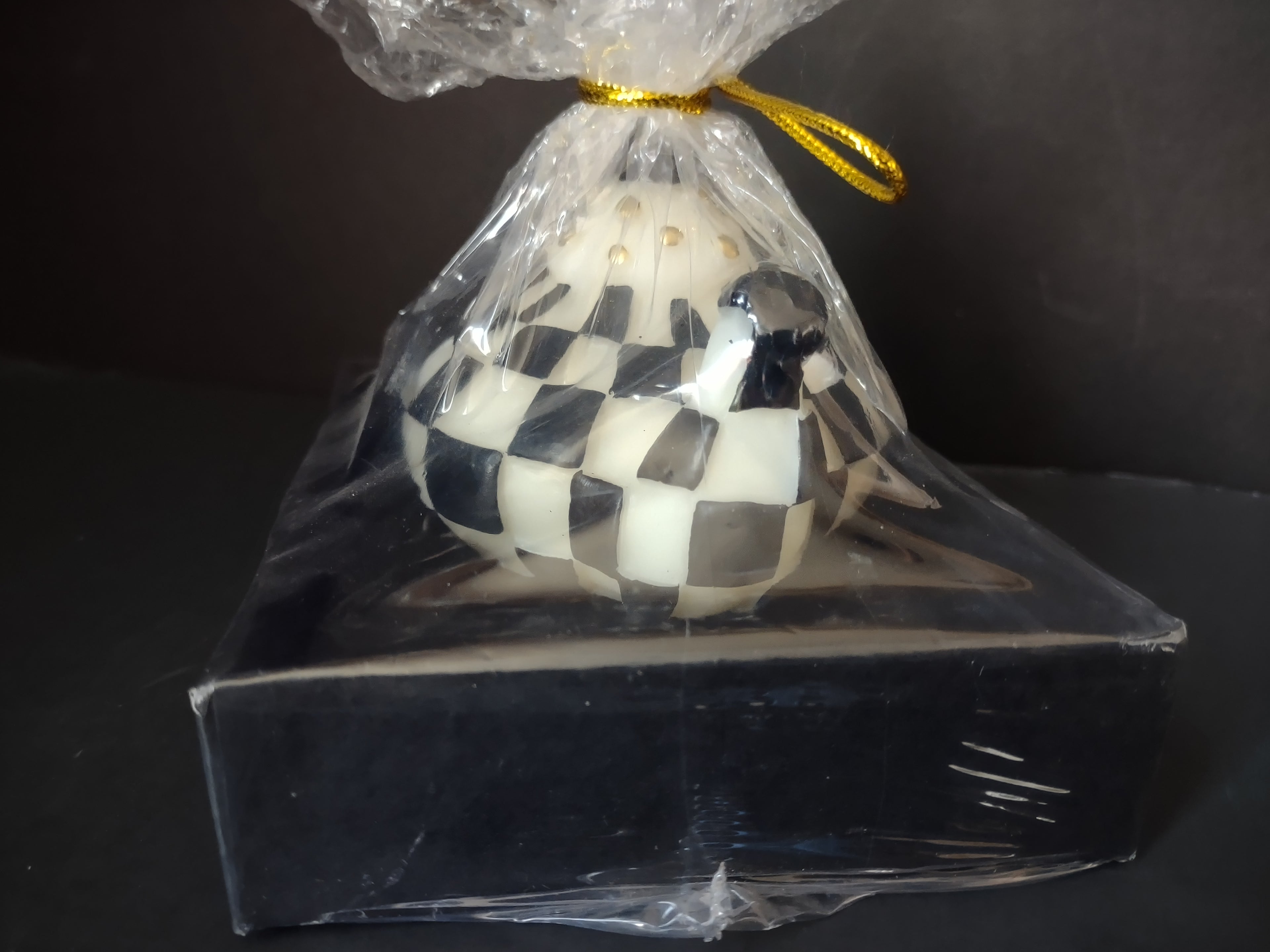 Vintage MacKenzie-Childs Courtly Check Teapot Candle Black White Gold [6305]